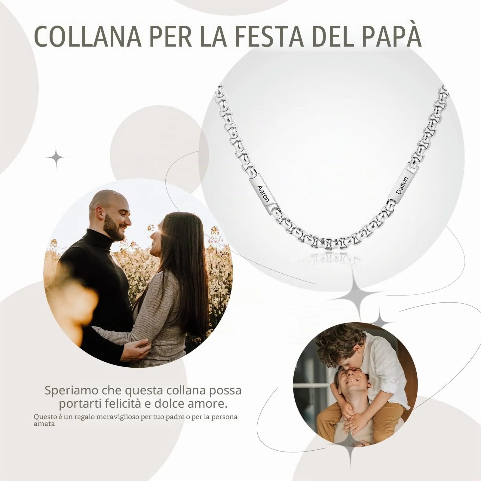 ALBERTBAND Collana da Uomo Personalizzata Collana in Acciaio inox con Nome Regalo per Uomo Festa del papà San Valentino Natale (Argento-2 nome) - immagine 3