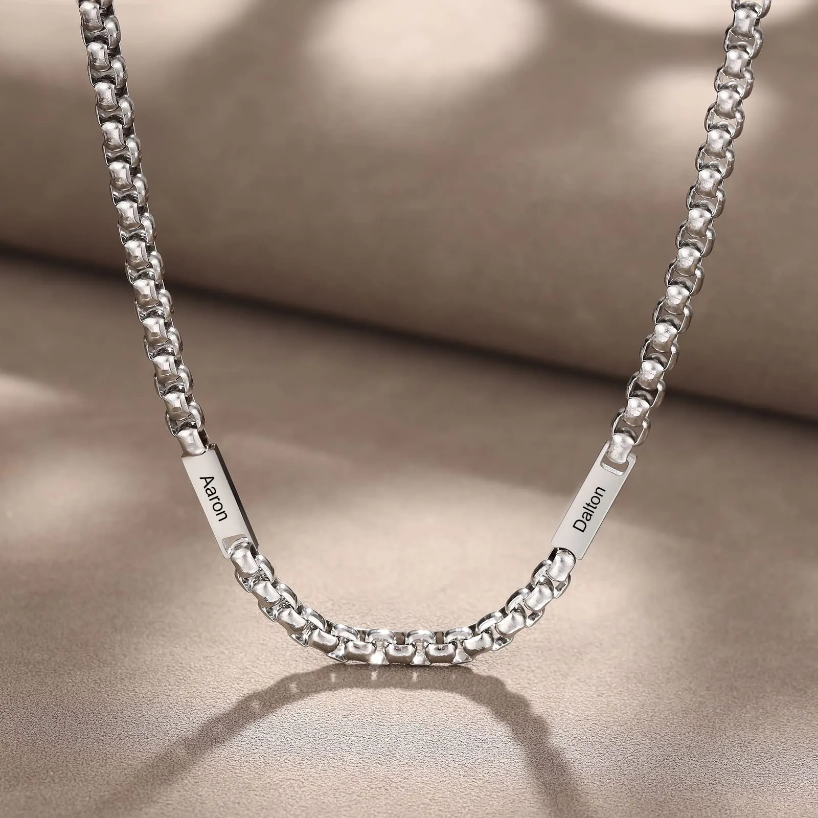 ALBERTBAND Collana da Uomo Personalizzata Collana in Acciaio inox con Nome Regalo per Uomo Festa del papà San Valentino Natale (Argento-2 nome) - immagine 4