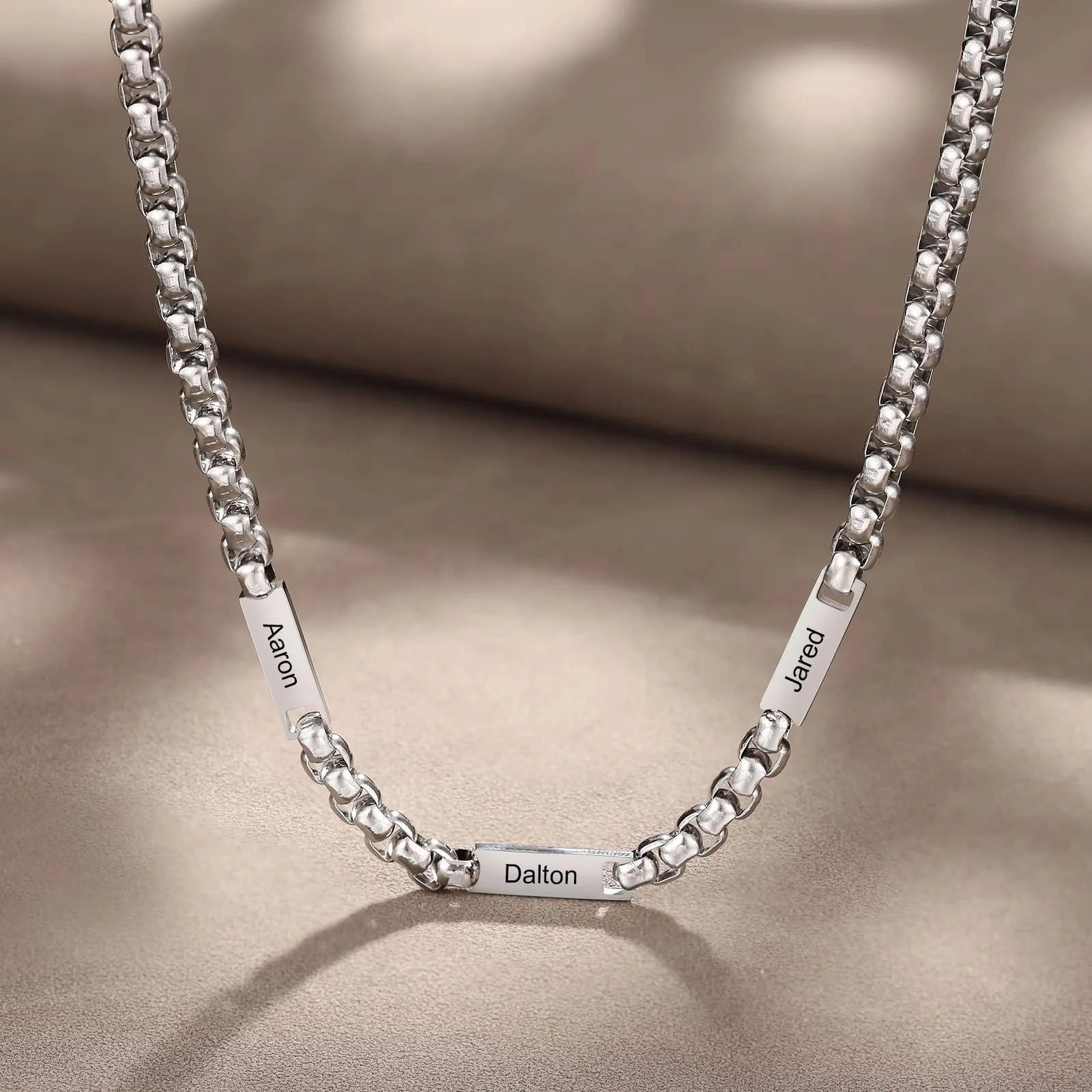 ALBERTBAND Collana da Uomo Personalizzata Collana in Acciaio inox con Nome Regalo per Uomo Festa del papà San Valentino Natale (Argento-3 nome) - immagine 6