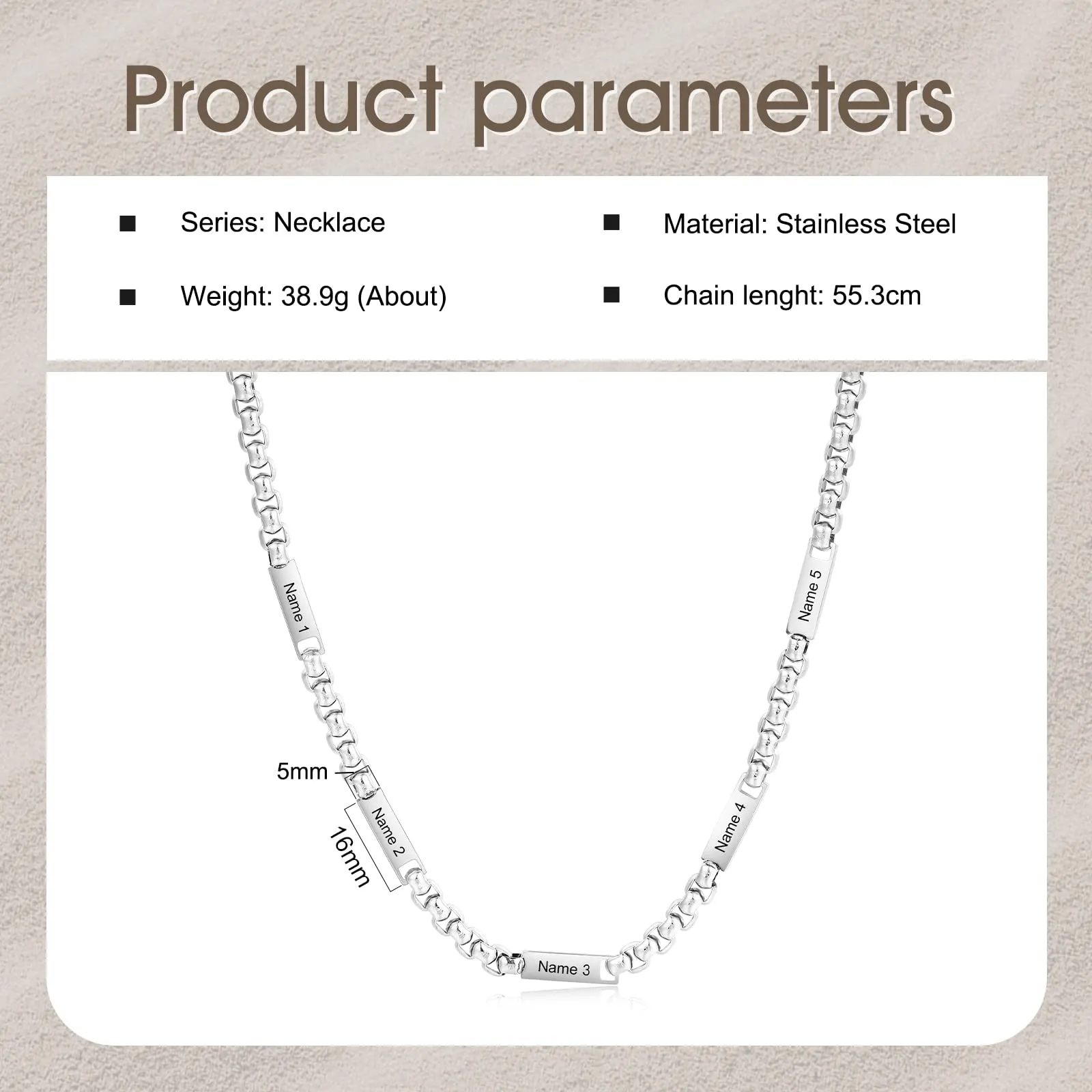 ALBERTBAND Collana da Uomo Personalizzata Collana in Acciaio inox con Nome Regalo per Uomo Festa del papà San Valentino Natale (Argento-5 nome) - immagine 2