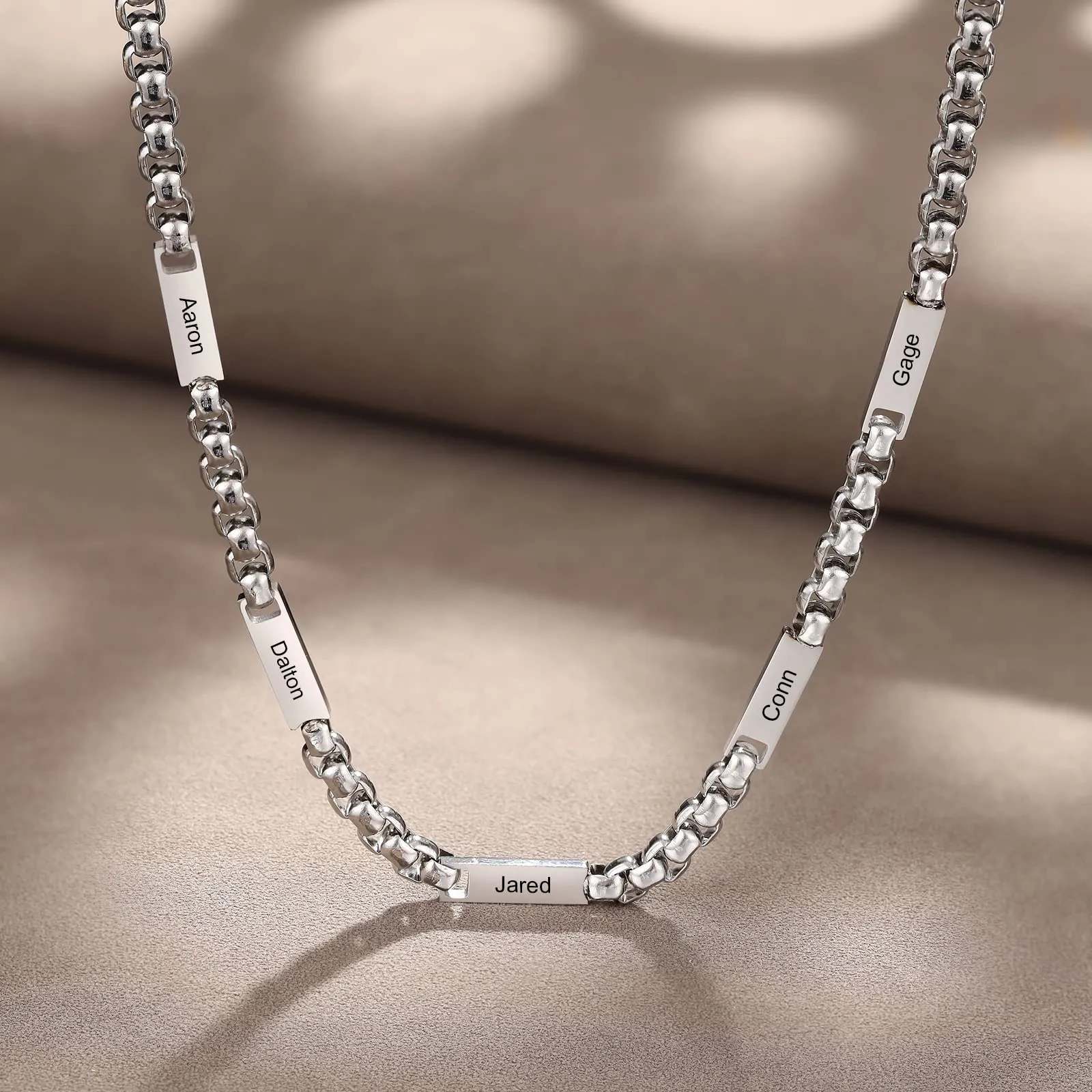 ALBERTBAND Collana da Uomo Personalizzata Collana in Acciaio inox con Nome Regalo per Uomo Festa del papà San Valentino Natale (Argento-5 nome) - immagine 6