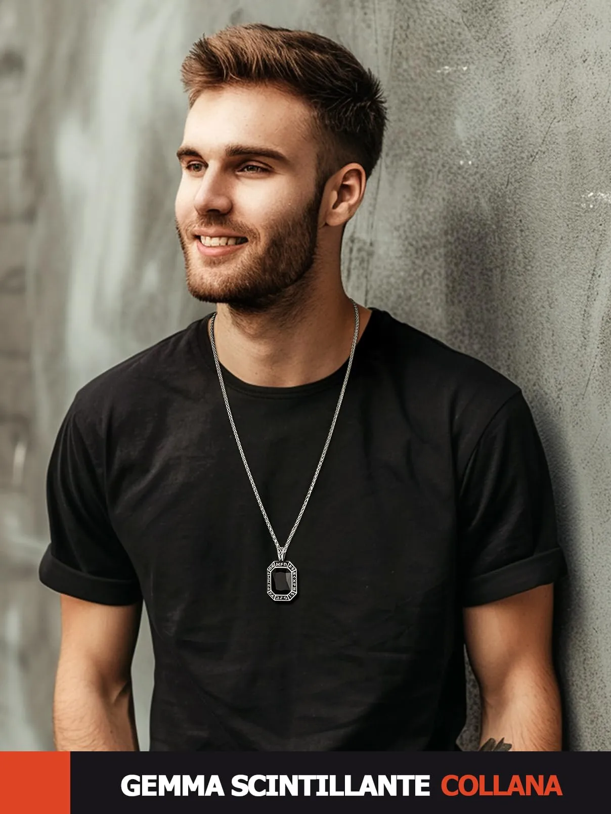FaithHeart Collana Uomo Vichingo Pendentivo in Ottagono Cristallo Rosso Smeraldo Ossidiana con Rune Vichinghe Accessorio Moda Unico Perfetto per Regalo Stile Personale - immagine 2