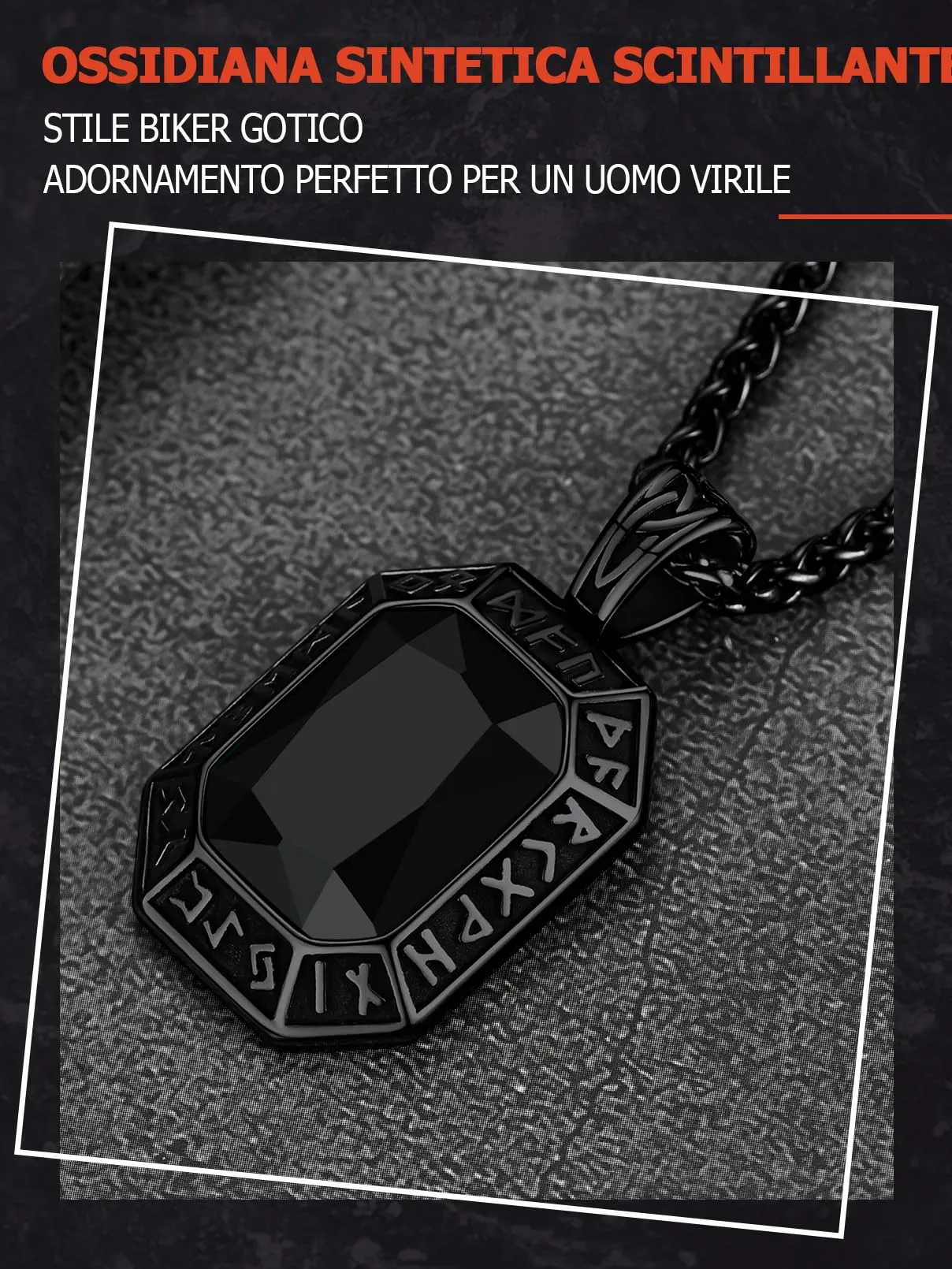 FaithHeart Collana Uomo Vichingo Pendentivo in Ottagono Cristallo Rosso Smeraldo Ossidiana con Rune Vichinghe Accessorio Moda Unico Perfetto per Regalo Stile Personale - immagine 5