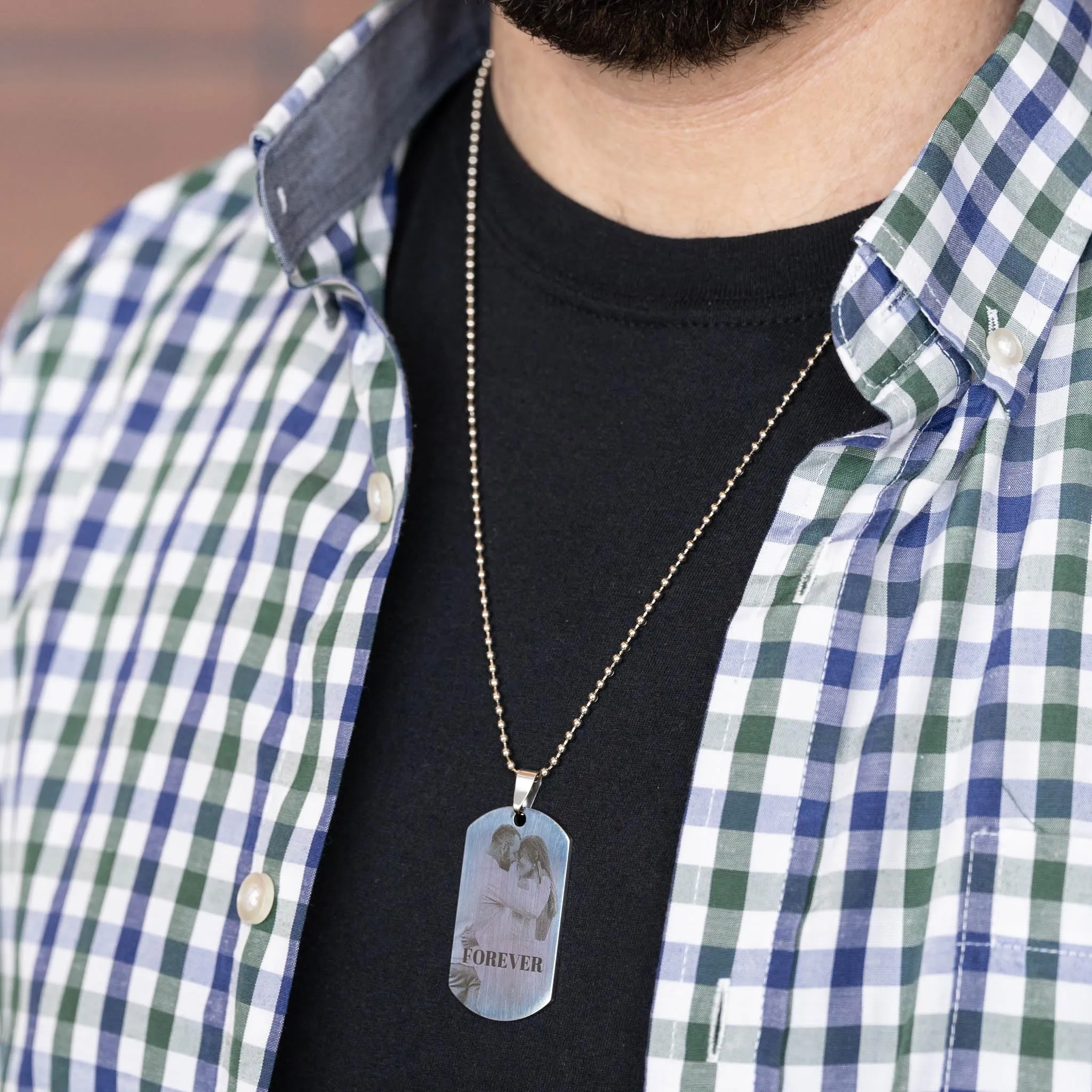 Wanapix | Ciondolo Inciso con Foto, Nome o Testi | Collana Allungata in Acciaio Inossidabile con Catena | Personalizzato su 1 lato tramite Incisione Laser | 100% Personalizzato - immagine 4