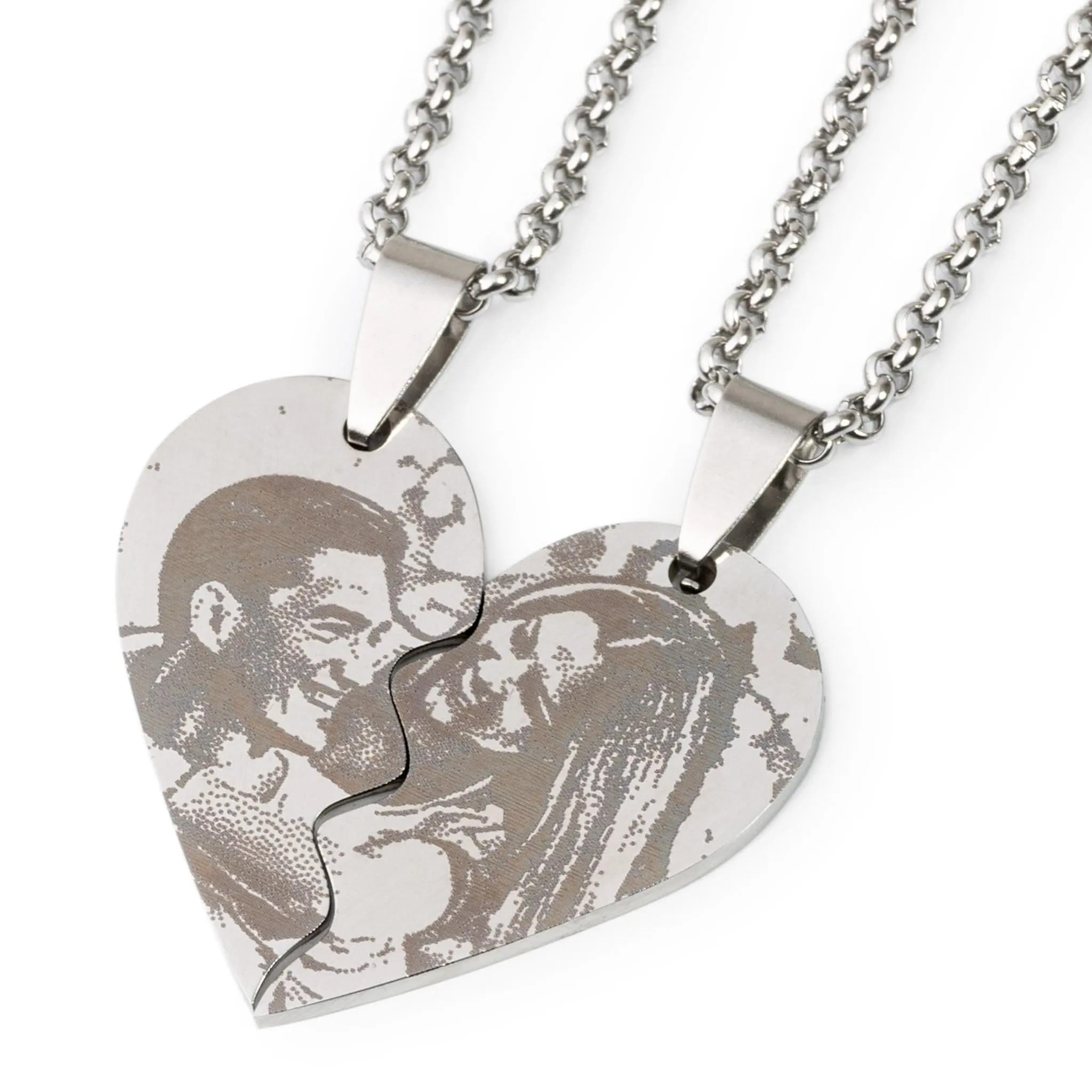 Wanapix | Ciondolo Inciso con Foto, Nome o Testi | Collana Cuore Spezzato in Acciaio Inossidabile con Catena | Personalizzato su 1 lato tramite Incisione Laser | 100% Personalizzato - immagine 1