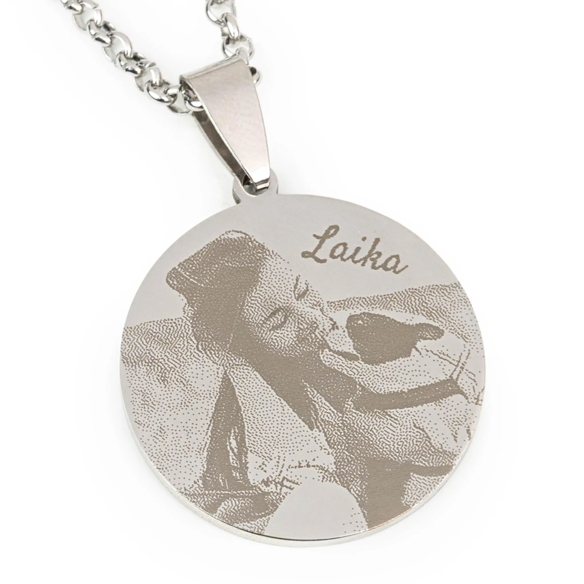 Wanapix | Ciondolo Inciso con Foto, Nome o Testi | Collana Rotonda in Acciaio Inossidabile con Catena | Personalizzato su 2 lati tramite Incisione Laser | 100% Personalizzato - immagine 1