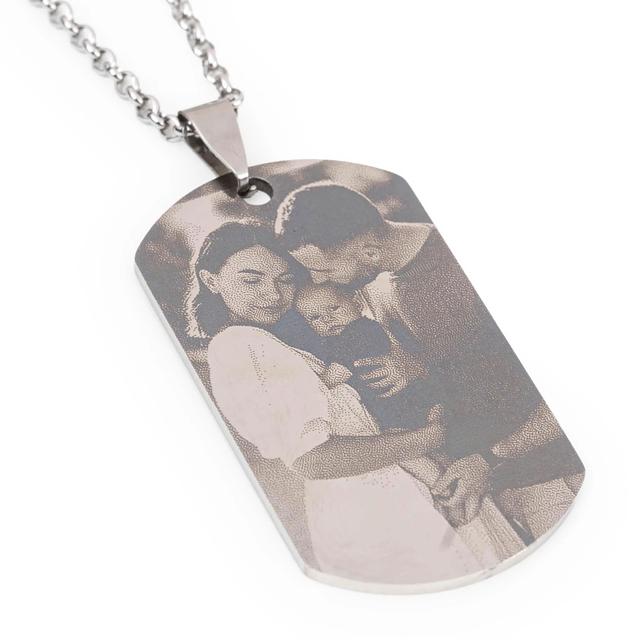 Wanapix | Ciondolo Inciso con Foto, Nome o Testi | Collana Allungata in Acciaio Inossidabile con Catena | Personalizzato su 2 lati tramite Incisione Laser | 100% Personalizzato - immagine 1