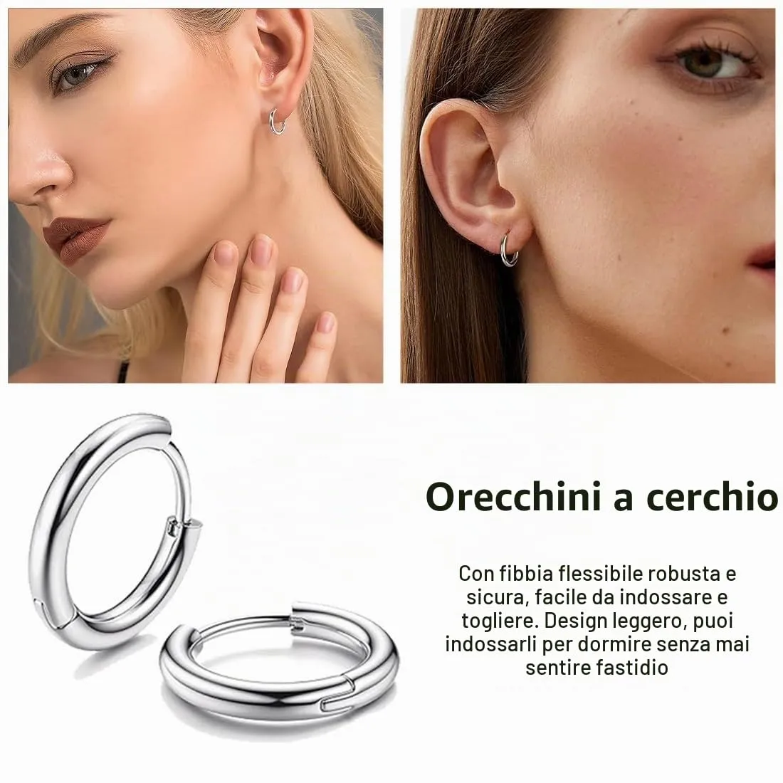 JEYORZY 3 paia di orecchini Argento a cerchio per uomini e donne, Orecchini Acciaio Inossidabile per Cartilagine, leggeri, cartilagine, ipoallergenico, 8-12 mm, Acciaio Inossidabile Piccoli, Argento - immagine 3