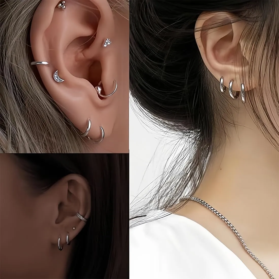 JEYORZY 3 paia di orecchini Argento a cerchio per uomini e donne, Orecchini Acciaio Inossidabile per Cartilagine, leggeri, cartilagine, ipoallergenico, 8-12 mm, Acciaio Inossidabile Piccoli, Argento - immagine 4