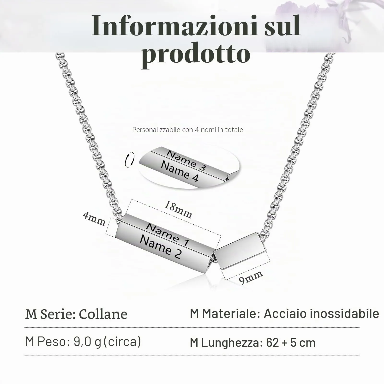 ALBERTBAND Collana da Uomo Personalizzata Collana in Acciaio inox con Nome Regalo per Uomo Festa del papà San Valentino Natale (Argento) - immagine 2