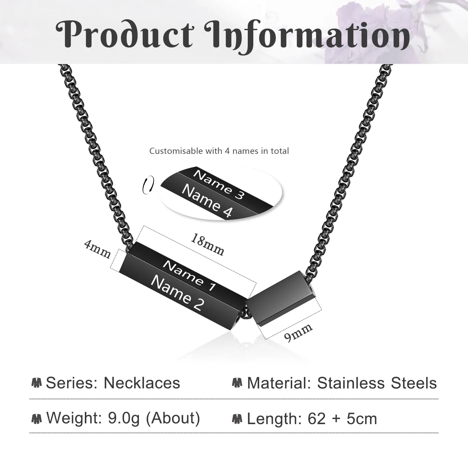 ALBERTBAND Collana da Uomo Personalizzata Collana in Acciaio inox con Nome Regalo per Uomo Festa del papà San Valentino Natale (Nero) - immagine 2