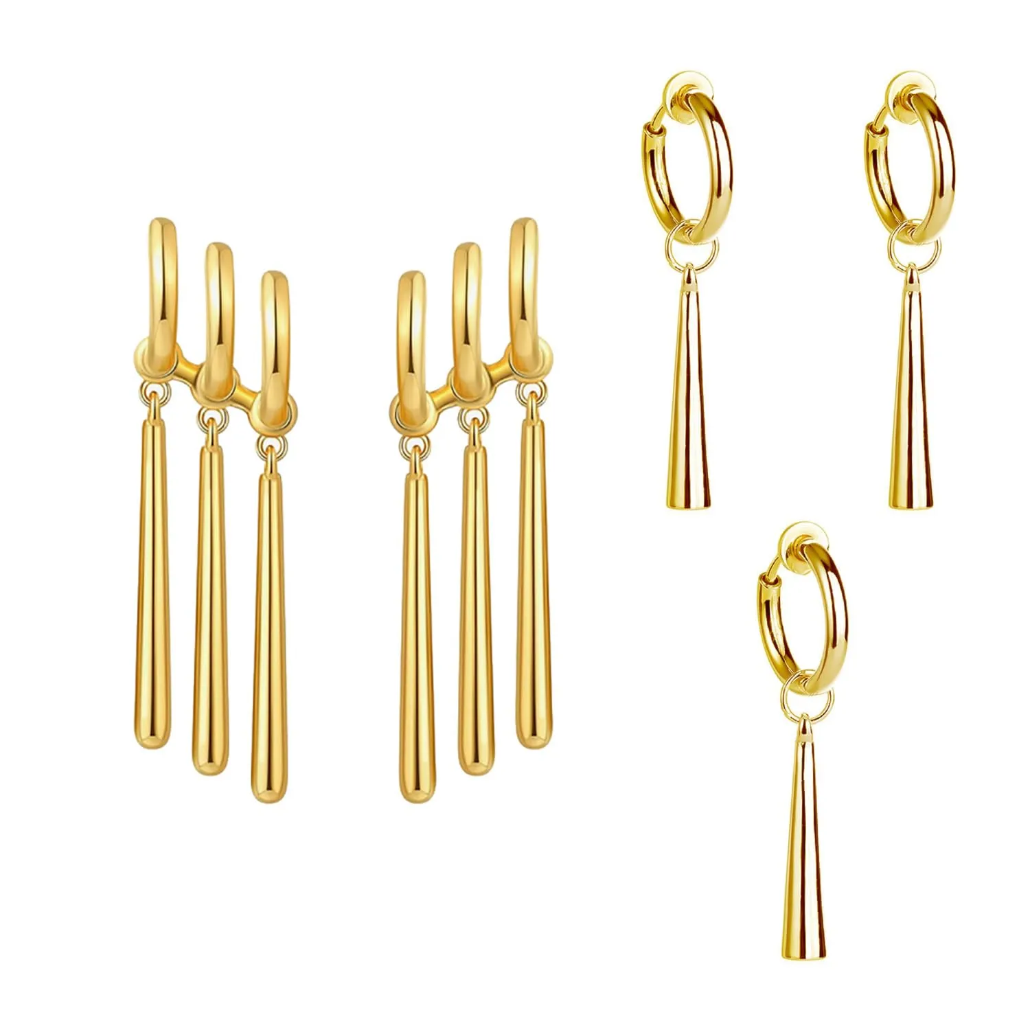 YSJCHEBS 3 Orecchini Singoli, 1 Paio di Orecchini con Nappe Lunghe Dorate, Orecchini Anime, Orecchini d'oro, Orecchini di Moda, Orecchini da Donna, Orecchini da Uomo - immagine 1