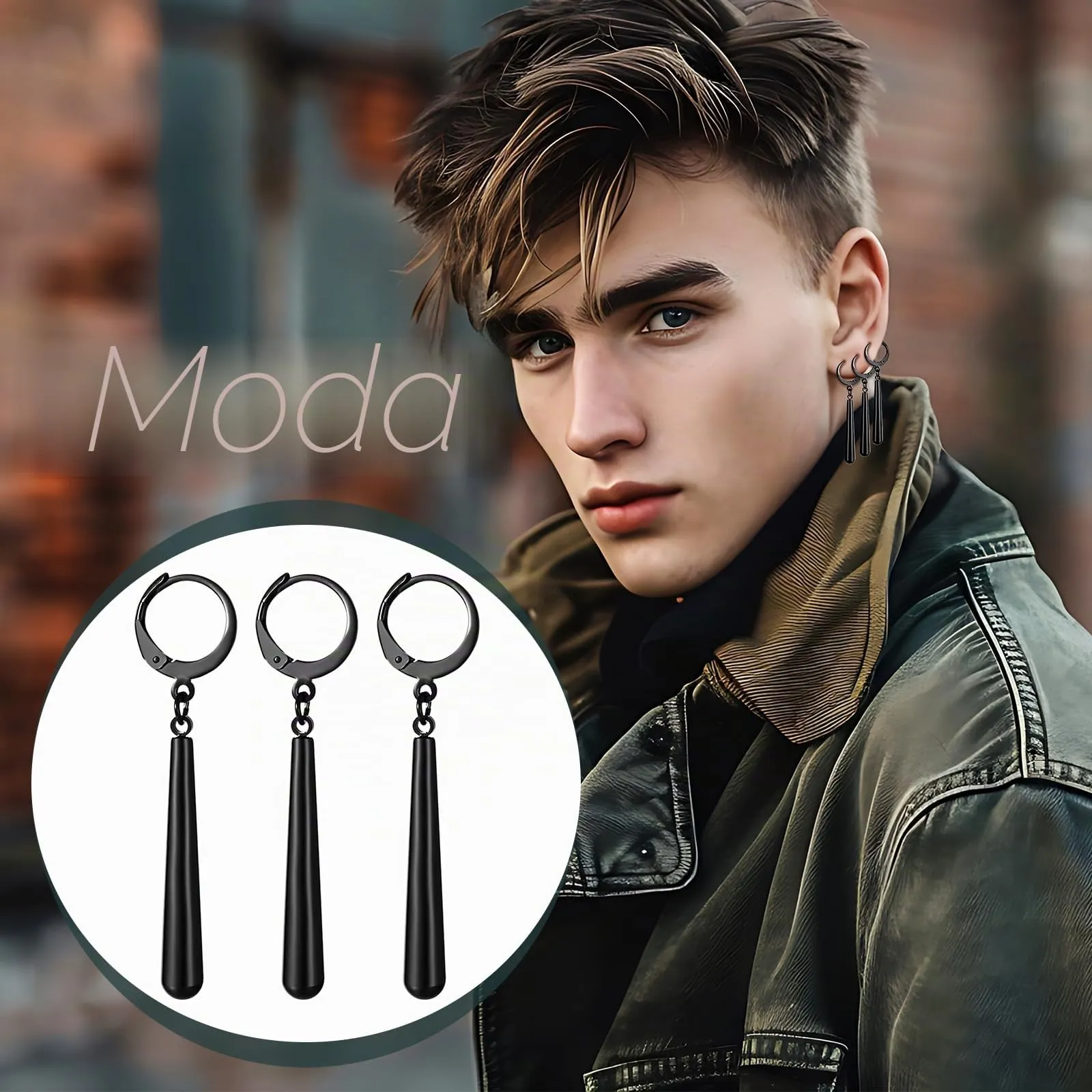 JewelryWe One Piece orecchini da uomo in acciaio inox Roronoa Zoro orecchini a cerchio Huggie orecchini clip on orecchini pendenti anime cosplay gioielli per gli amanti degli anime di Lorenor Zorro - immagine 5
