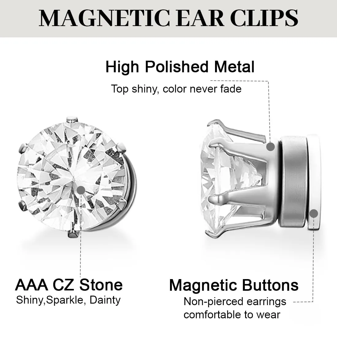 JEYORZY 4 Paia Orecchini Magnetici, Orecchini Magnetici Donna, Clip auricolari Finti Uomo, Orecchino magnetico in Acciaio Inossidabile per Uomo Donna Unisex Non-Piercing Calamita Finti Orecchino Set - immagine 2