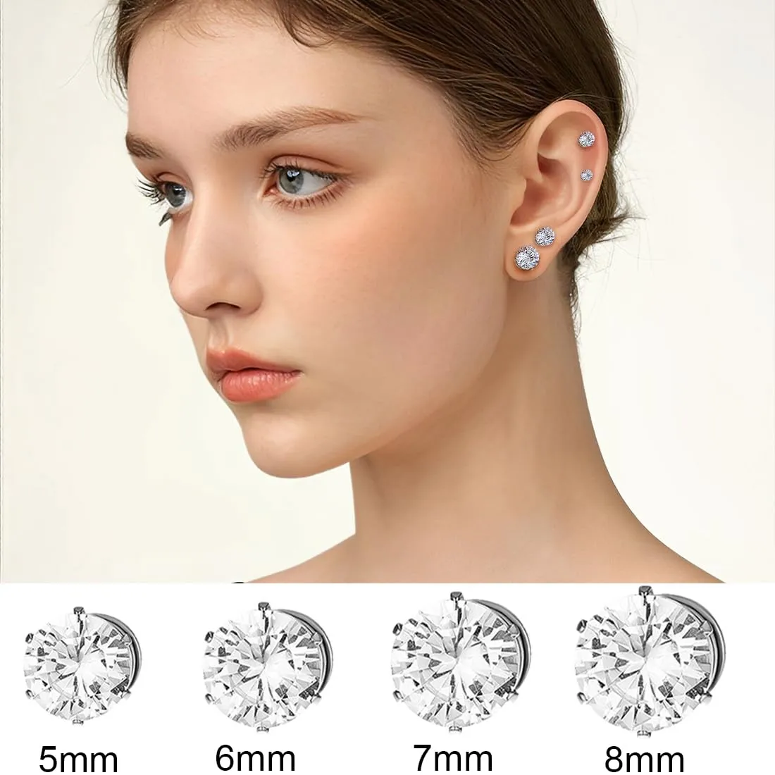 JEYORZY 4 Paia Orecchini Magnetici, Orecchini Magnetici Donna, Clip auricolari Finti Uomo, Orecchino magnetico in Acciaio Inossidabile per Uomo Donna Unisex Non-Piercing Calamita Finti Orecchino Set - immagine 5