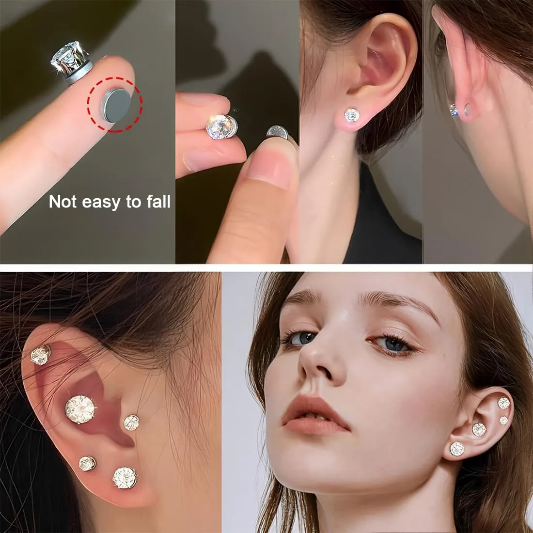 JEYORZY 4 Paia Orecchini Magnetici, Orecchini Magnetici Donna, Clip auricolari Finti Uomo, Orecchino magnetico in Acciaio Inossidabile per Uomo Donna Unisex Non-Piercing Calamita Finti Orecchino Set - immagine 6