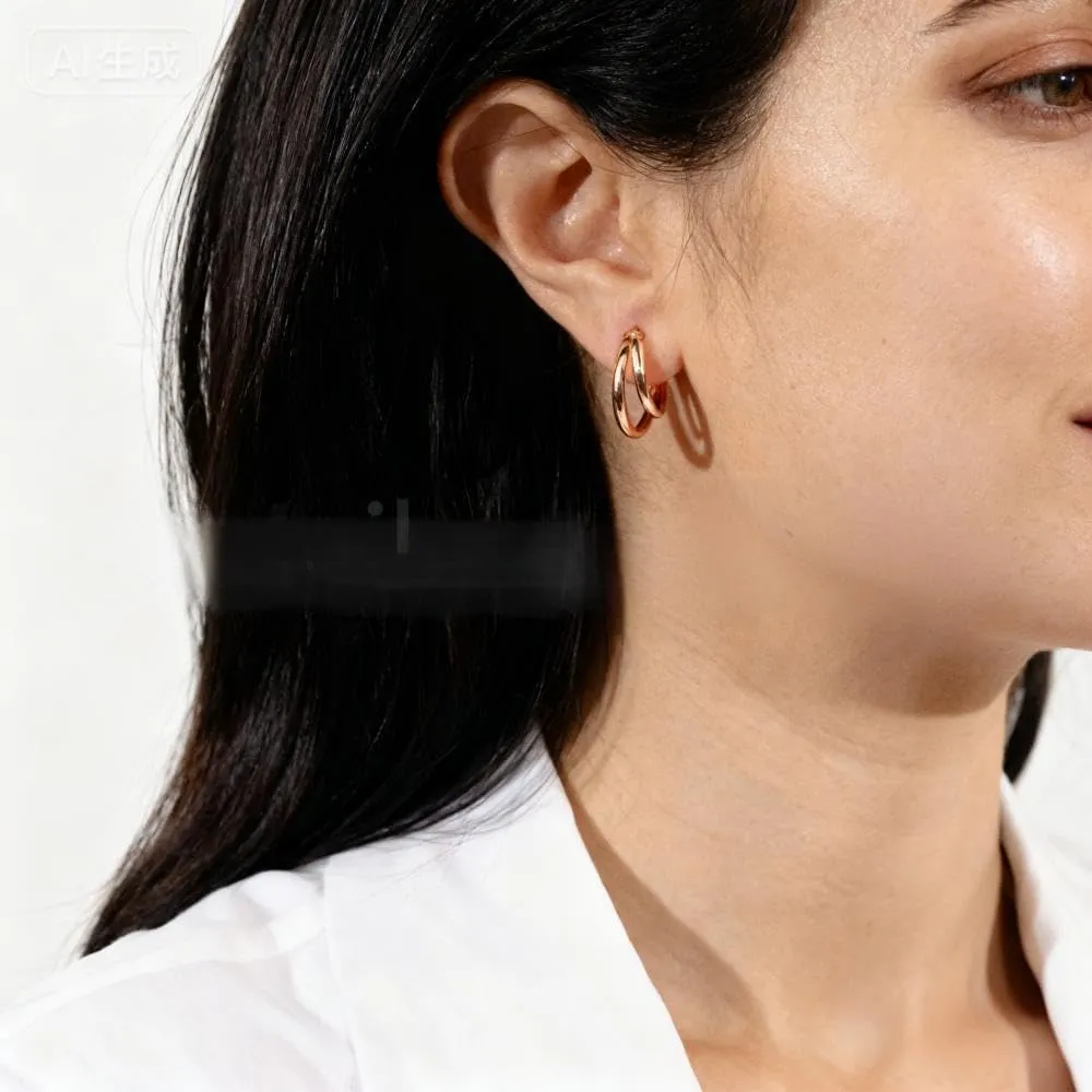PHNIBIRD Orecchini Cerchio Uomo con Asimmetrici Semplice Cerchio Unisex Rosegold Orecchini per Adatto Per l'uso Quotidiano - immagine 3