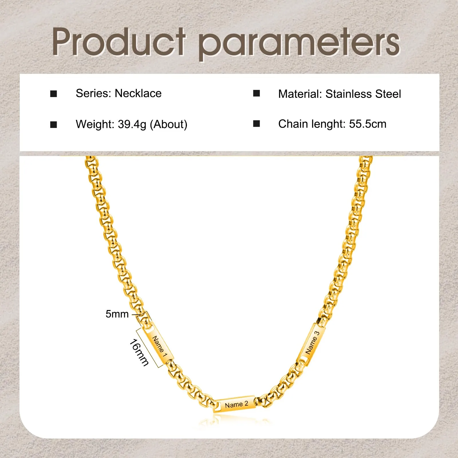 ALBERTBAND Collana da Uomo Personalizzata Collana in Acciaio inox con Nome Regalo per Uomo Festa del papà San Valentino Natale (Oro-3 nome) - immagine 2