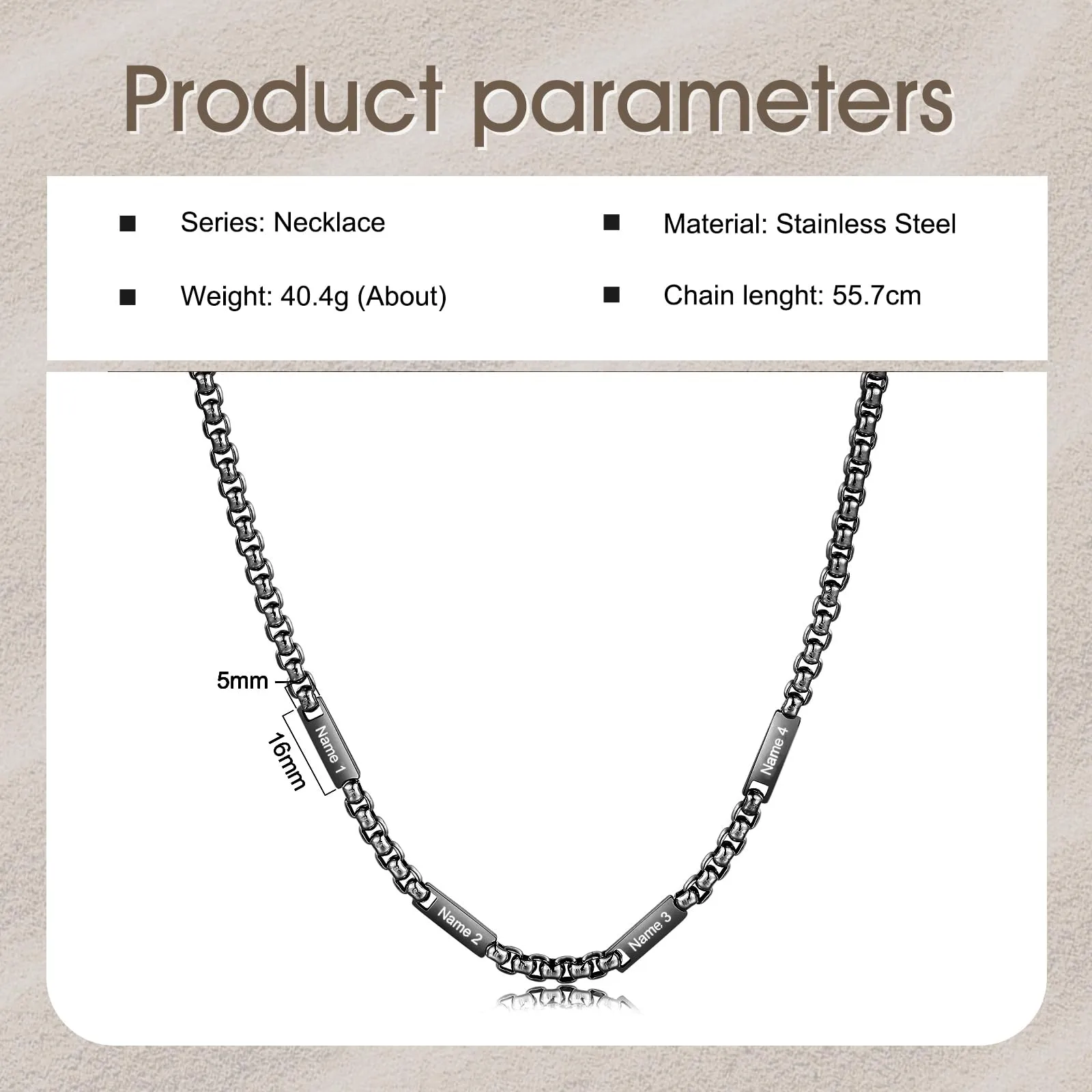 ALBERTBAND Collana da Uomo Personalizzata Collana in Acciaio inox con Nome Regalo per Uomo Festa del papà San Valentino Natale (Nero-4 nome) - immagine 2