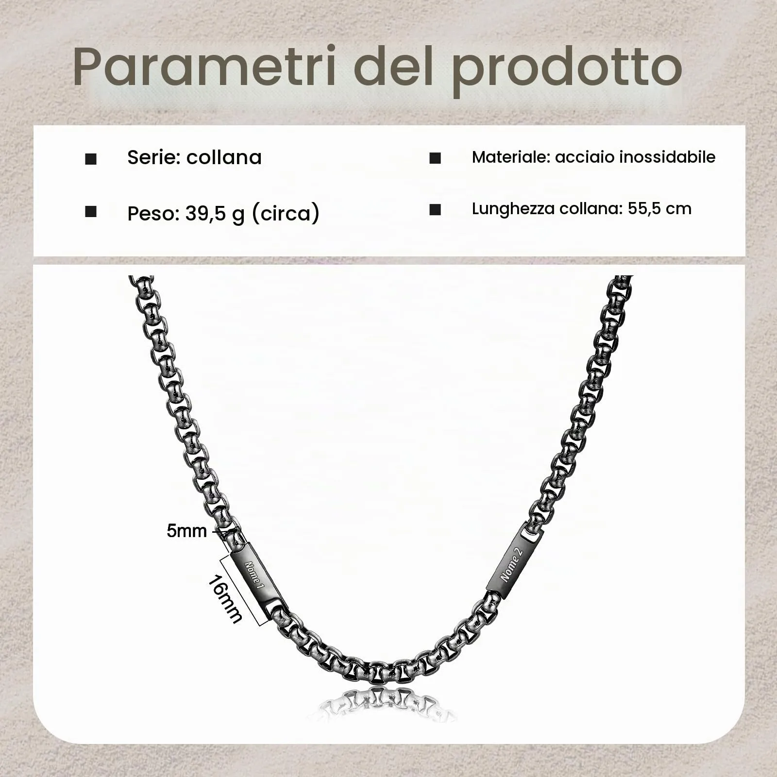 ALBERTBAND Collana da Uomo Personalizzata Collana in Acciaio inox con Nome Regalo per Uomo Festa del papà San Valentino Natale (Nero-2 nome) - immagine 2