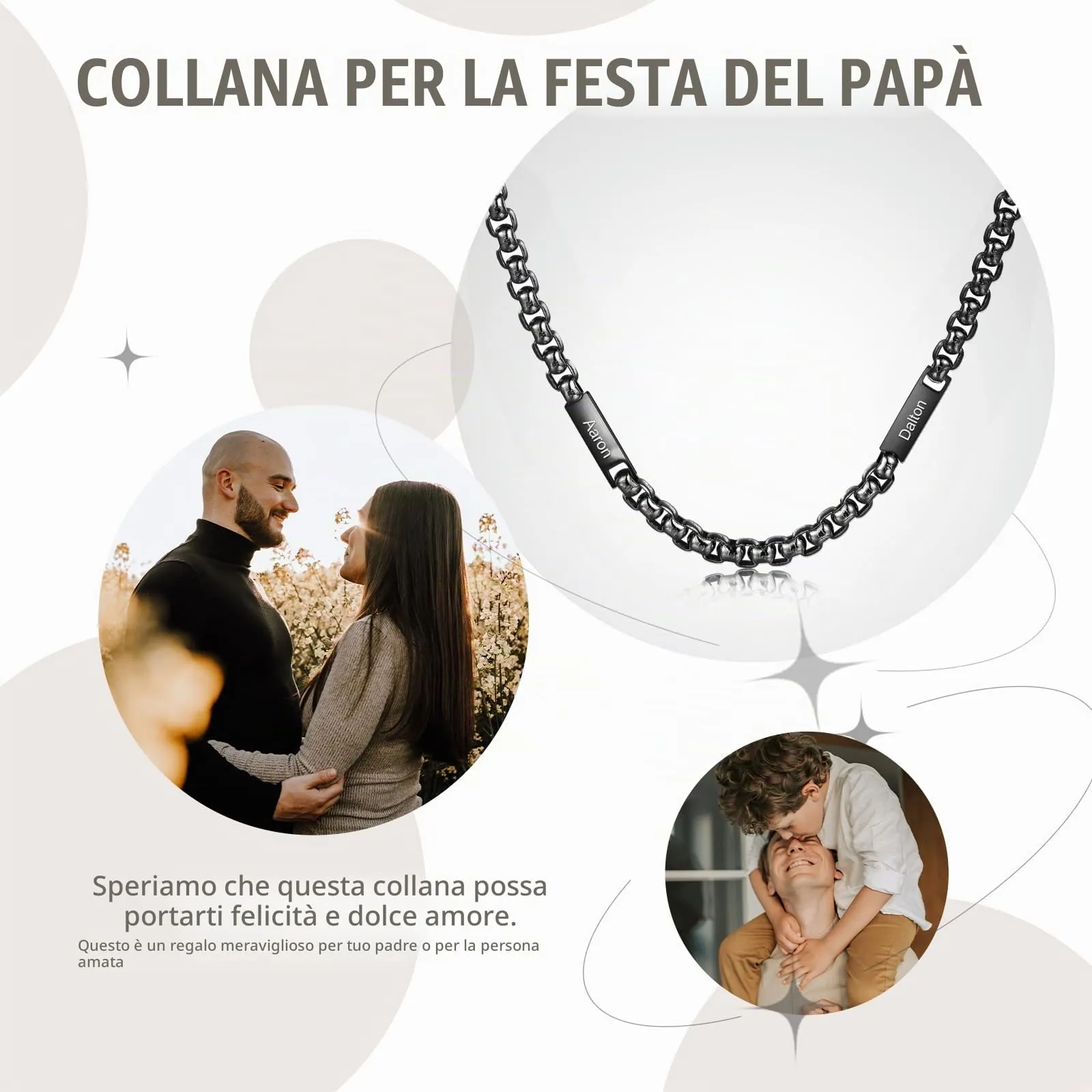 ALBERTBAND Collana da Uomo Personalizzata Collana in Acciaio inox con Nome Regalo per Uomo Festa del papà San Valentino Natale (Nero-2 nome) - immagine 3