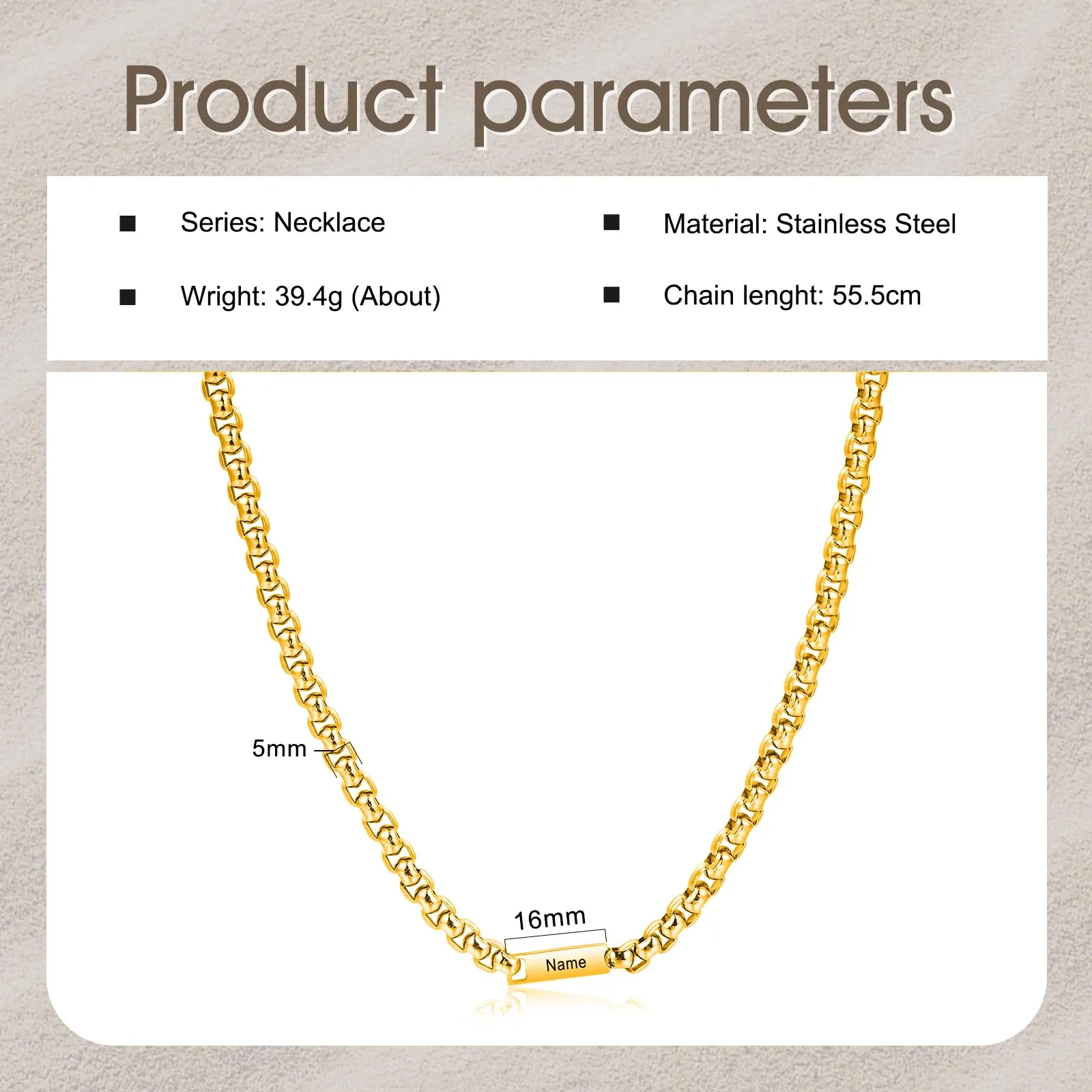 ALBERTBAND Collana da Uomo Personalizzata Collana in Acciaio inox con Nome Regalo per Uomo Festa del papà San Valentino Natale (Oro-1 nome) - immagine 2