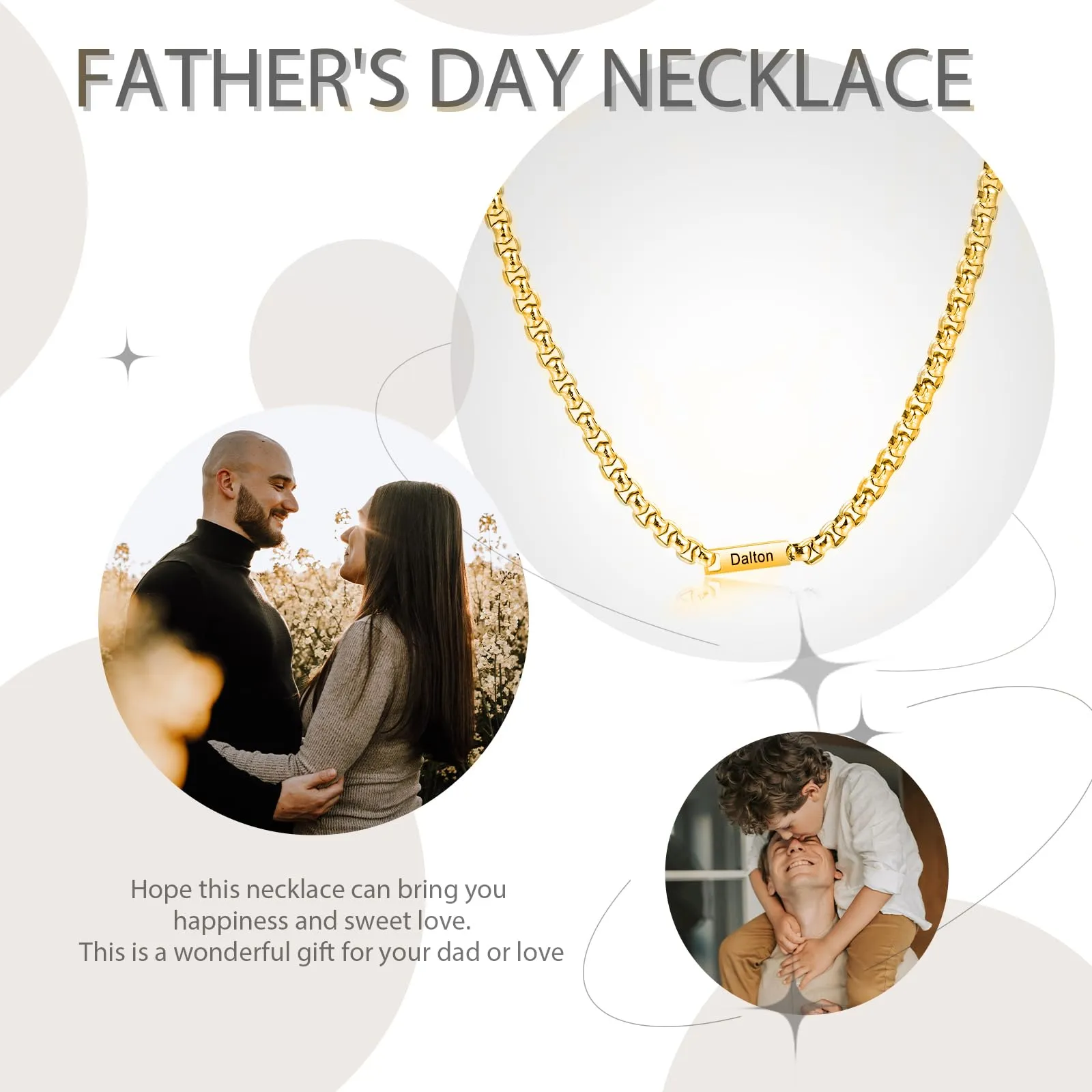 ALBERTBAND Collana da Uomo Personalizzata Collana in Acciaio inox con Nome Regalo per Uomo Festa del papà San Valentino Natale (Oro-1 nome) - immagine 3