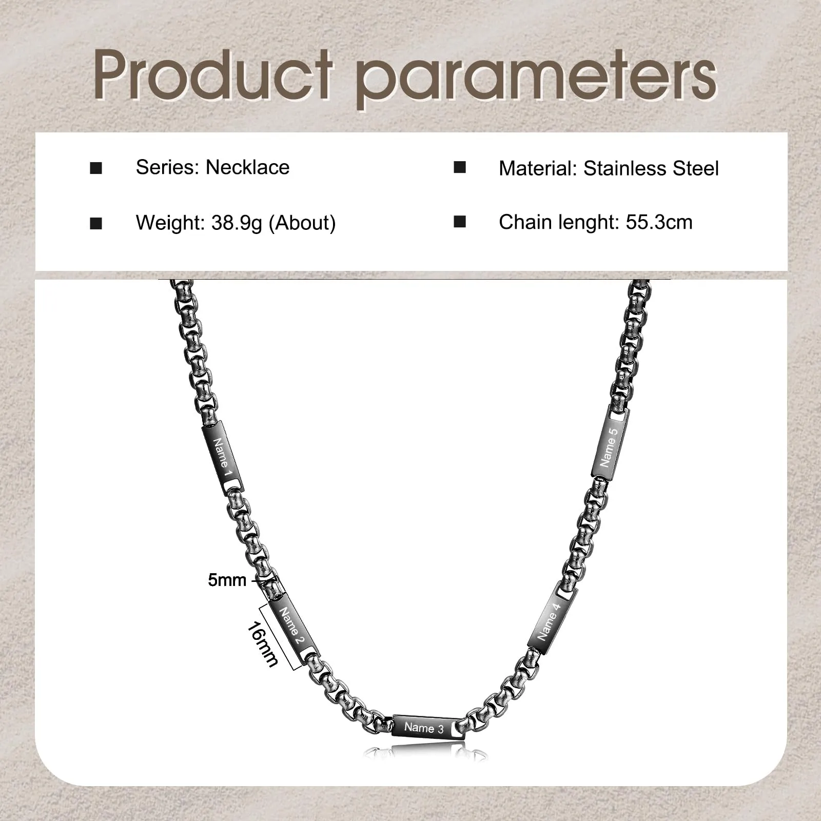 ALBERTBAND Collana da Uomo Personalizzata Collana in Acciaio inox con Nome Regalo per Uomo Festa del papà San Valentino Natale (Nero-5 nome) - immagine 2
