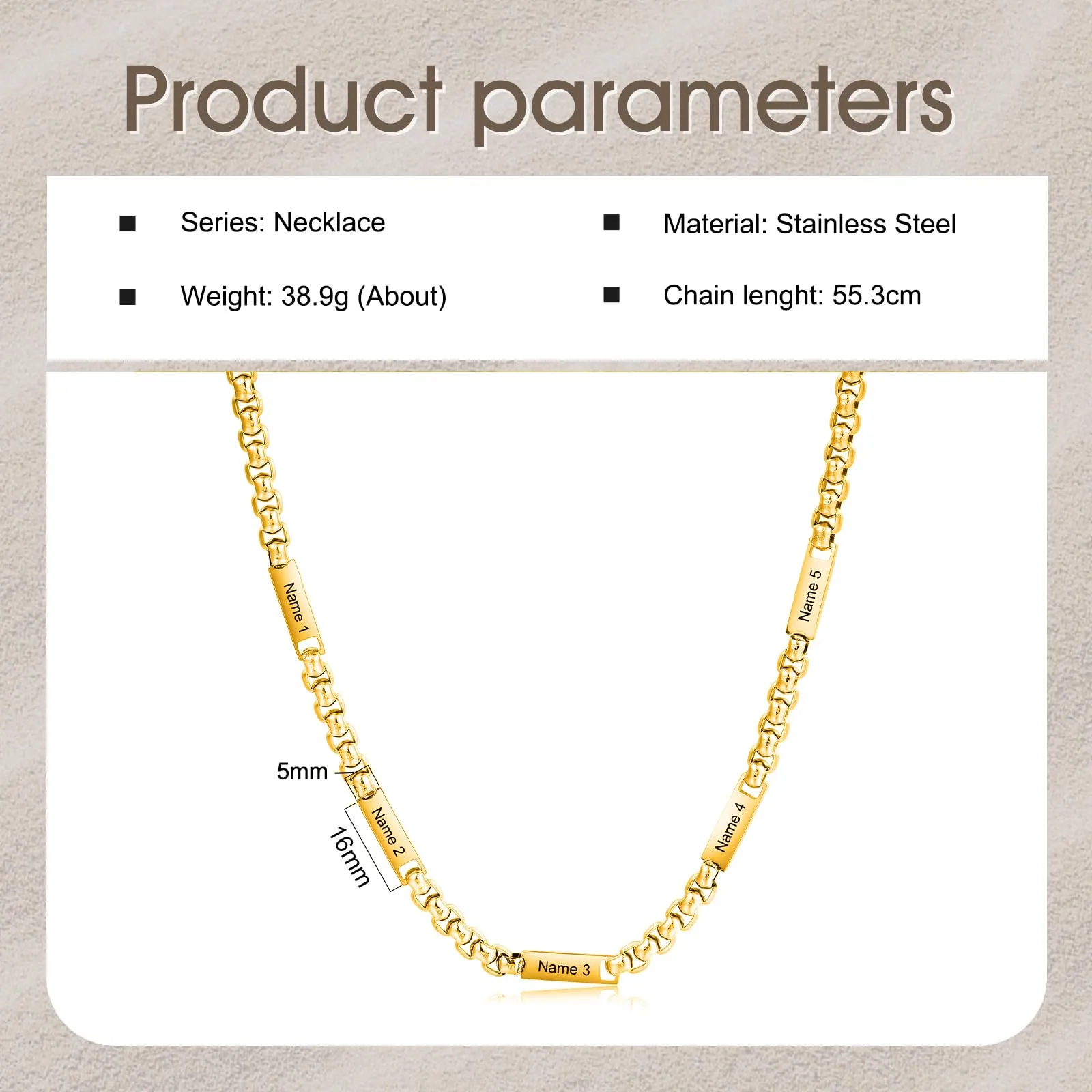 ALBERTBAND Collana da Uomo Personalizzata Collana in Acciaio inox con Nome Regalo per Uomo Festa del papà San Valentino Natale (Oro-5 nome) - immagine 2