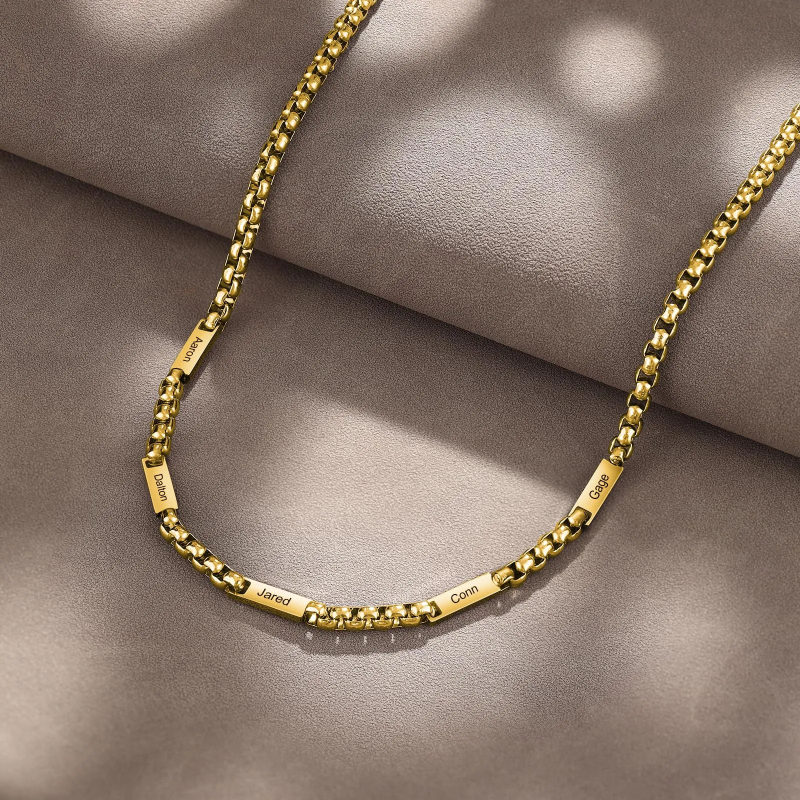 ALBERTBAND Collana da Uomo Personalizzata Collana in Acciaio inox con Nome Regalo per Uomo Festa del papà San Valentino Natale (Oro-5 nome) - immagine 4
