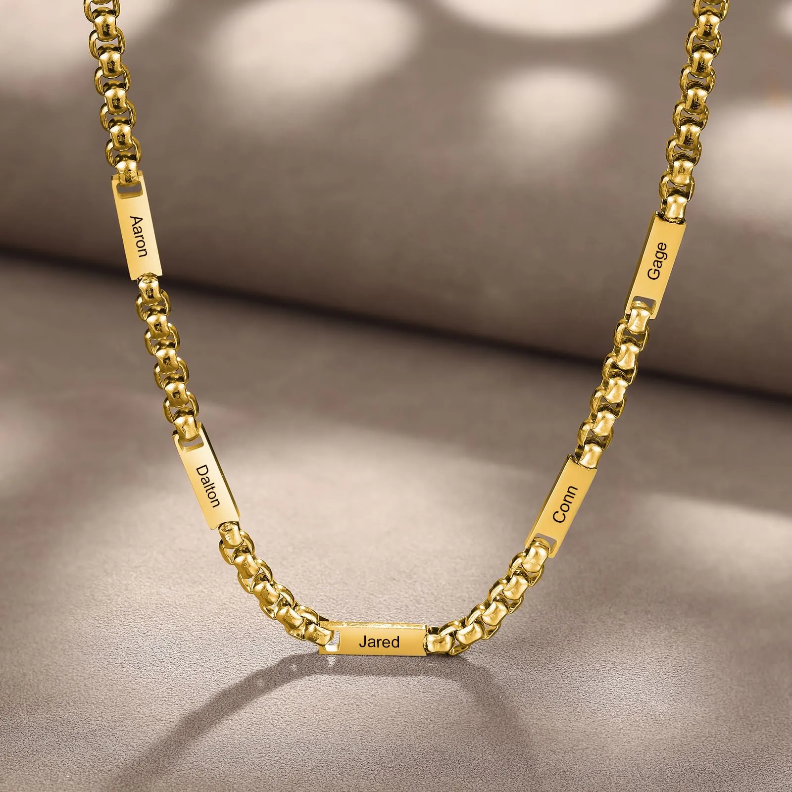 ALBERTBAND Collana da Uomo Personalizzata Collana in Acciaio inox con Nome Regalo per Uomo Festa del papà San Valentino Natale (Oro-5 nome) - immagine 6