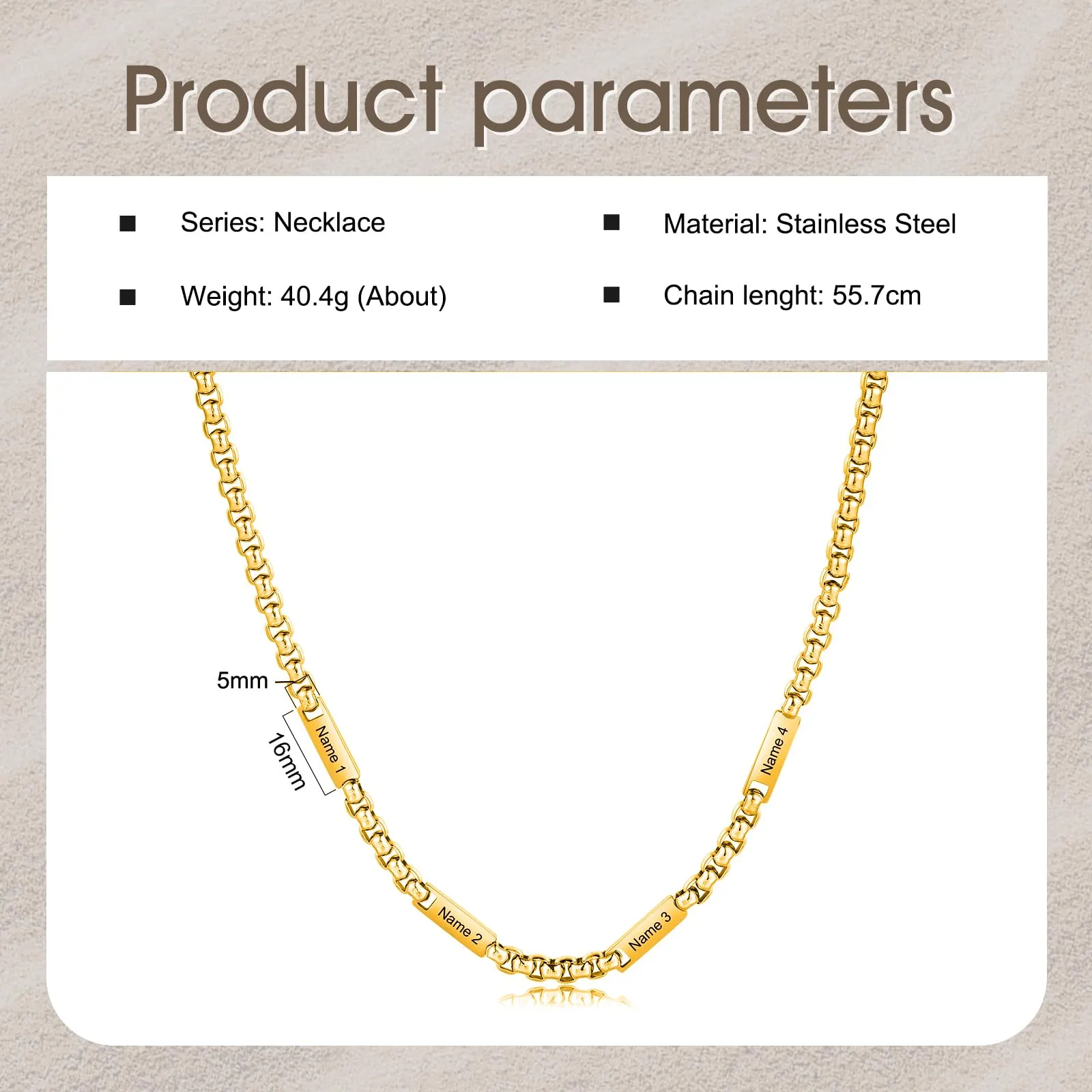 ALBERTBAND Collana da Uomo Personalizzata Collana in Acciaio inox con Nome Regalo per Uomo Festa del papà San Valentino Natale (Oro-4 nome) - immagine 2