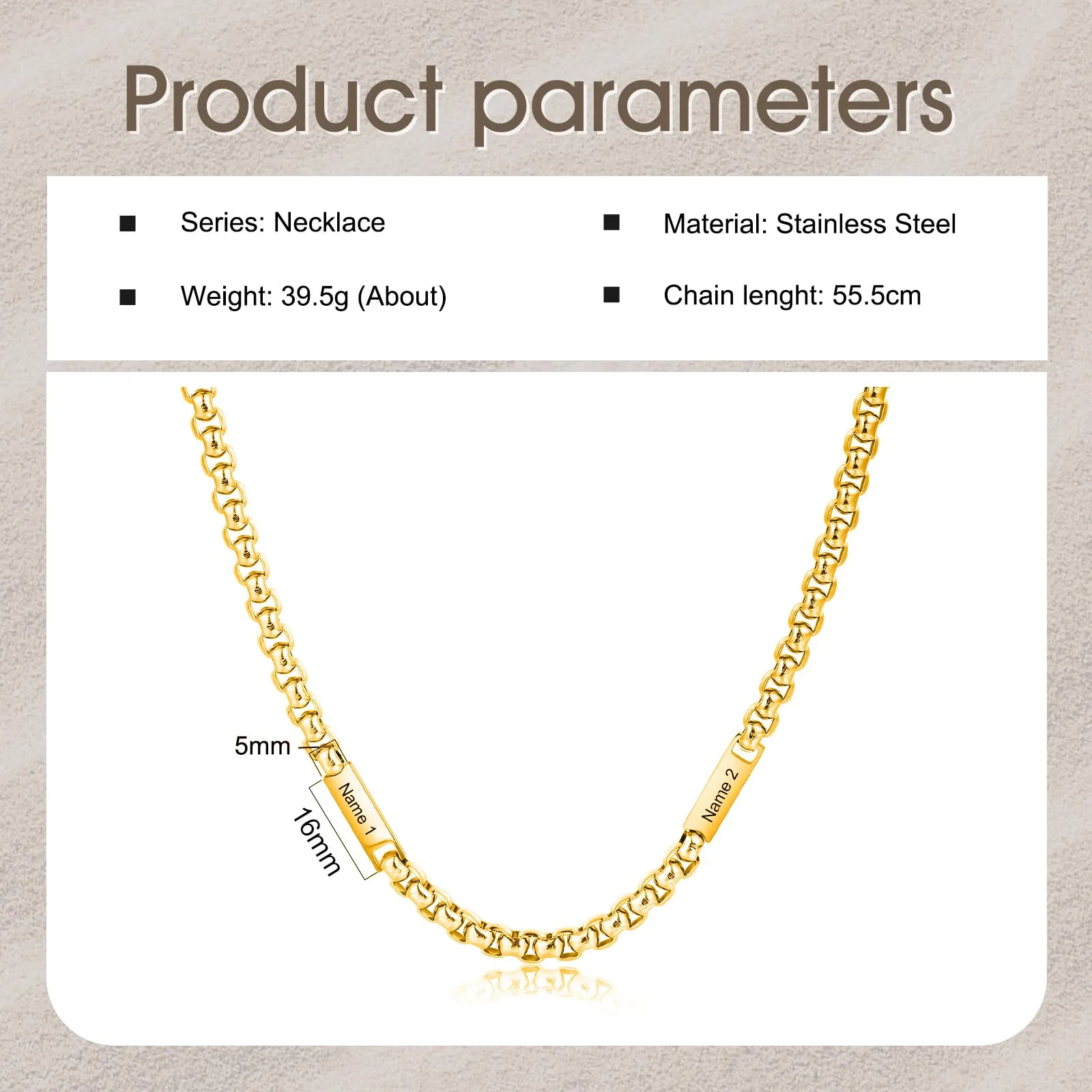 ALBERTBAND Collana da Uomo Personalizzata Collana in Acciaio inox con Nome Regalo per Uomo Festa del papà San Valentino Natale (Oro-2 nome) - immagine 2