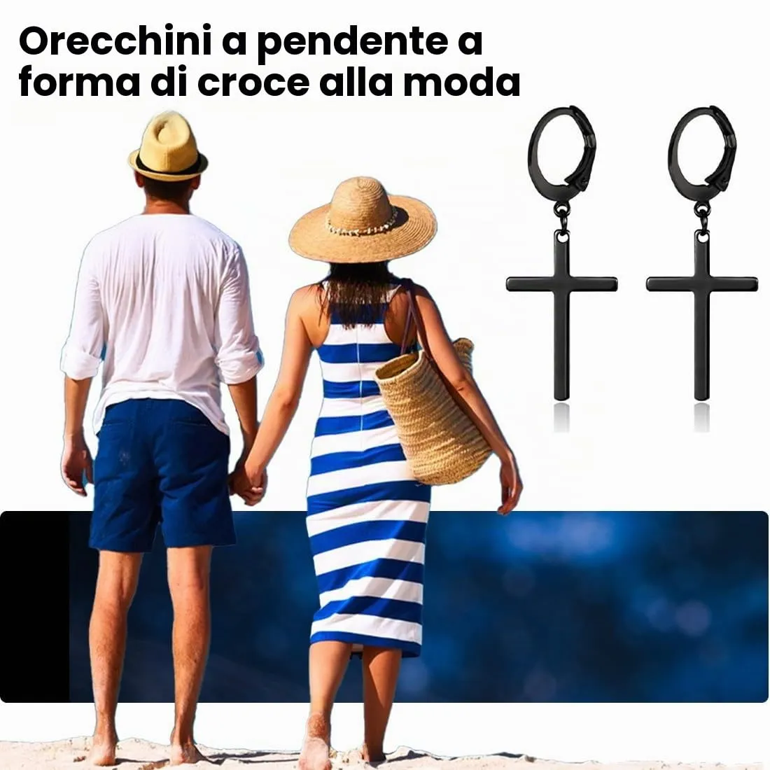 XENQITO 2 Paia Acciaio Chirurgico Orecchini per Uomo Donna Orecchini a Cerchio Pendente Croce Orecchini Pendenti con Croce Piercing Cartilage Orecchini Set Punk Orecchino(Nero,argenteo) - immagine 5