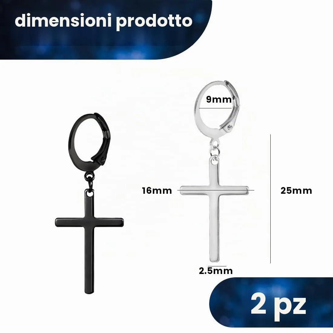 XENQITO 2 Paia Acciaio Chirurgico Orecchini per Uomo Donna Orecchini a Cerchio Pendente Croce Orecchini Pendenti con Croce Piercing Cartilage Orecchini Set Punk Orecchino(Nero,argenteo) - immagine 6
