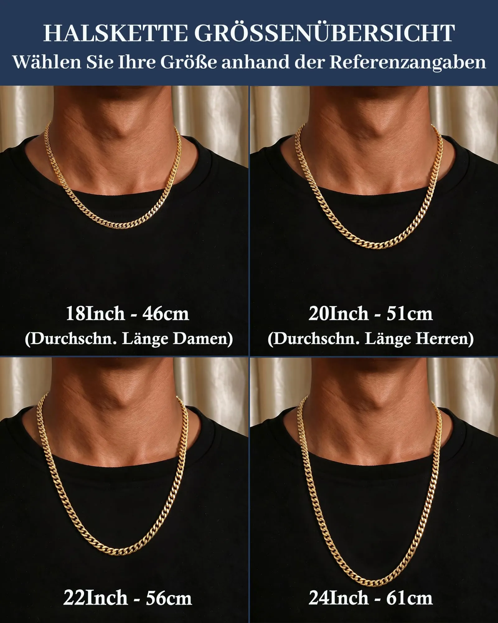 ZHESHY Collana Uomo Acciaio Inossidabile 18K Oro Argento Catena Di Cuban Chain Venezia Scatola Corda Ritorta Collane Gioielli Regalo Uomo E Donna Larghezza 3/4/5/5.5/6mm Lunghezza 46-61cm - immagine 4