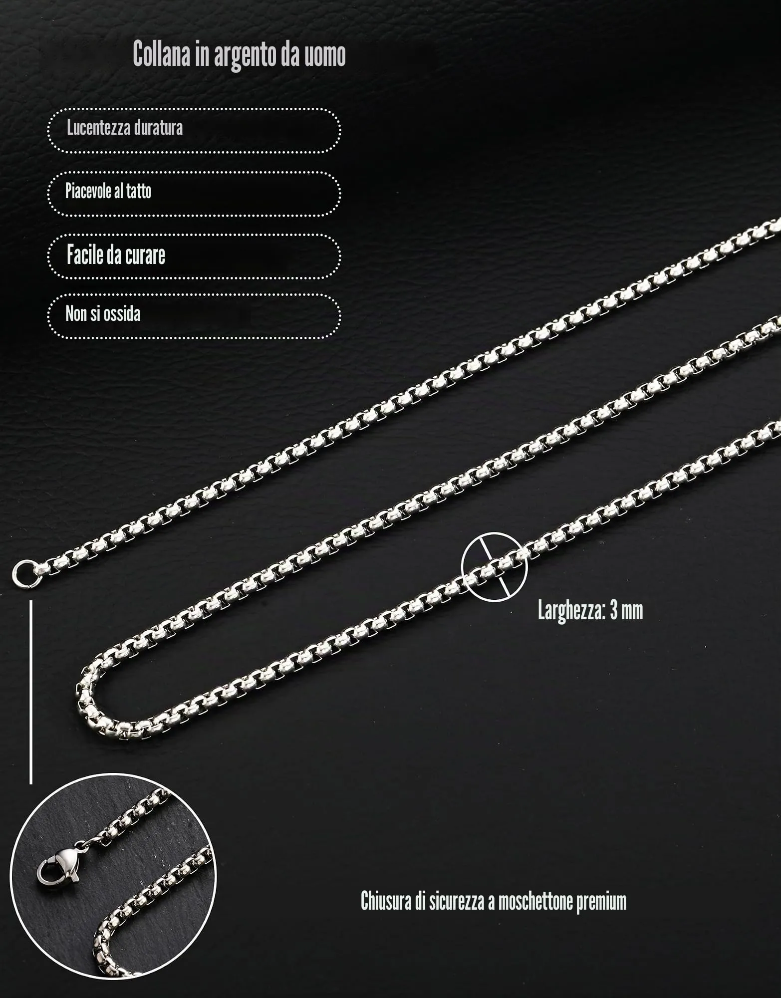 ZHESHY Collana Uomo Acciaio Inossidabile 18K Oro Argento Catena Di Cuban Chain Venezia Scatola Corda Ritorta Collane Gioielli Regalo Uomo E Donna Larghezza 3/4/5/5.5/6mm Lunghezza 46-61cm - immagine 5