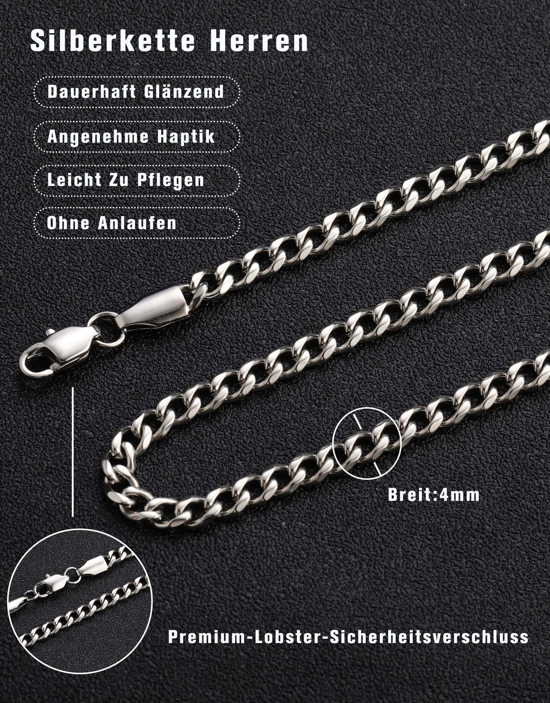 ZHESHY Collana Uomo Acciaio Inossidabile 18K Oro Argento Catena Di Cuban Chain Venezia Scatola Corda Ritorta Collane Gioielli Regalo Uomo E Donna Larghezza 3/4/5/5.5/6mm Lunghezza 46-61cm - immagine 5