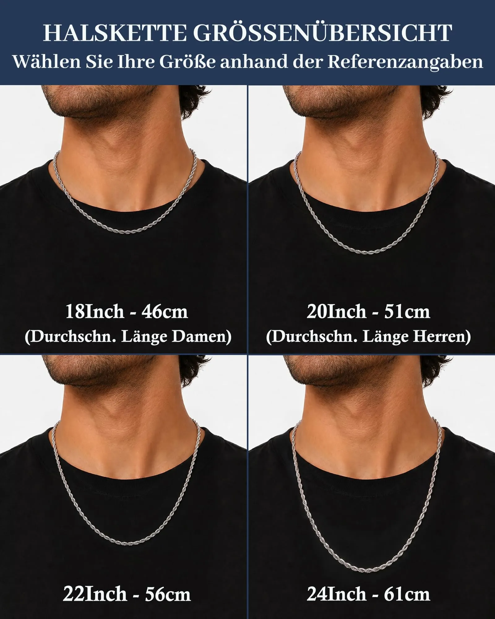 ZHESHY Collana Uomo Acciaio Inossidabile 18K Oro Argento Catena Di Cuban Chain Venezia Scatola Corda Ritorta Collane Gioielli Regalo Uomo E Donna Larghezza 3/4/5/5.5/6mm Lunghezza 46-61cm - immagine 4