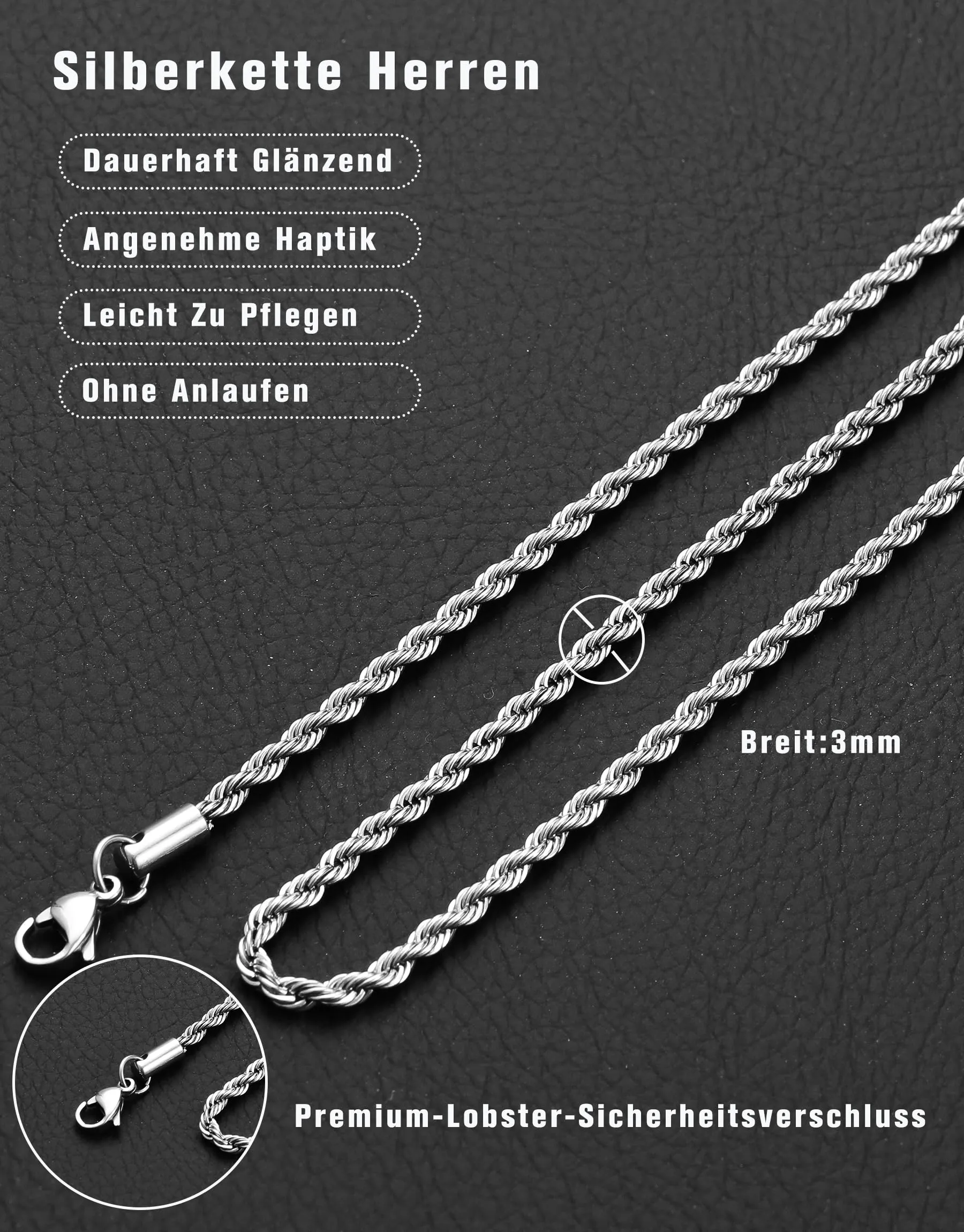 ZHESHY Collana Uomo Acciaio Inossidabile 18K Oro Argento Catena Di Cuban Chain Venezia Scatola Corda Ritorta Collane Gioielli Regalo Uomo E Donna Larghezza 3/4/5/5.5/6mm Lunghezza 46-61cm - immagine 5