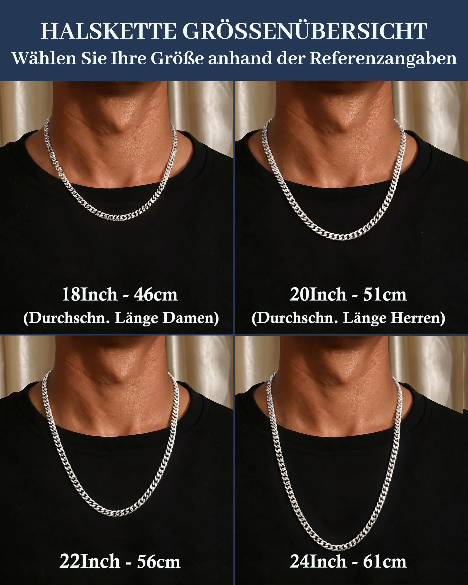 ZHESHY Collana Uomo Acciaio Inossidabile 18K Oro Argento Catena Di Cuban Chain Venezia Scatola Corda Ritorta Collane Gioielli Regalo Uomo E Donna Larghezza 3/4/5/5.5/6mm Lunghezza 46-61cm - immagine 4