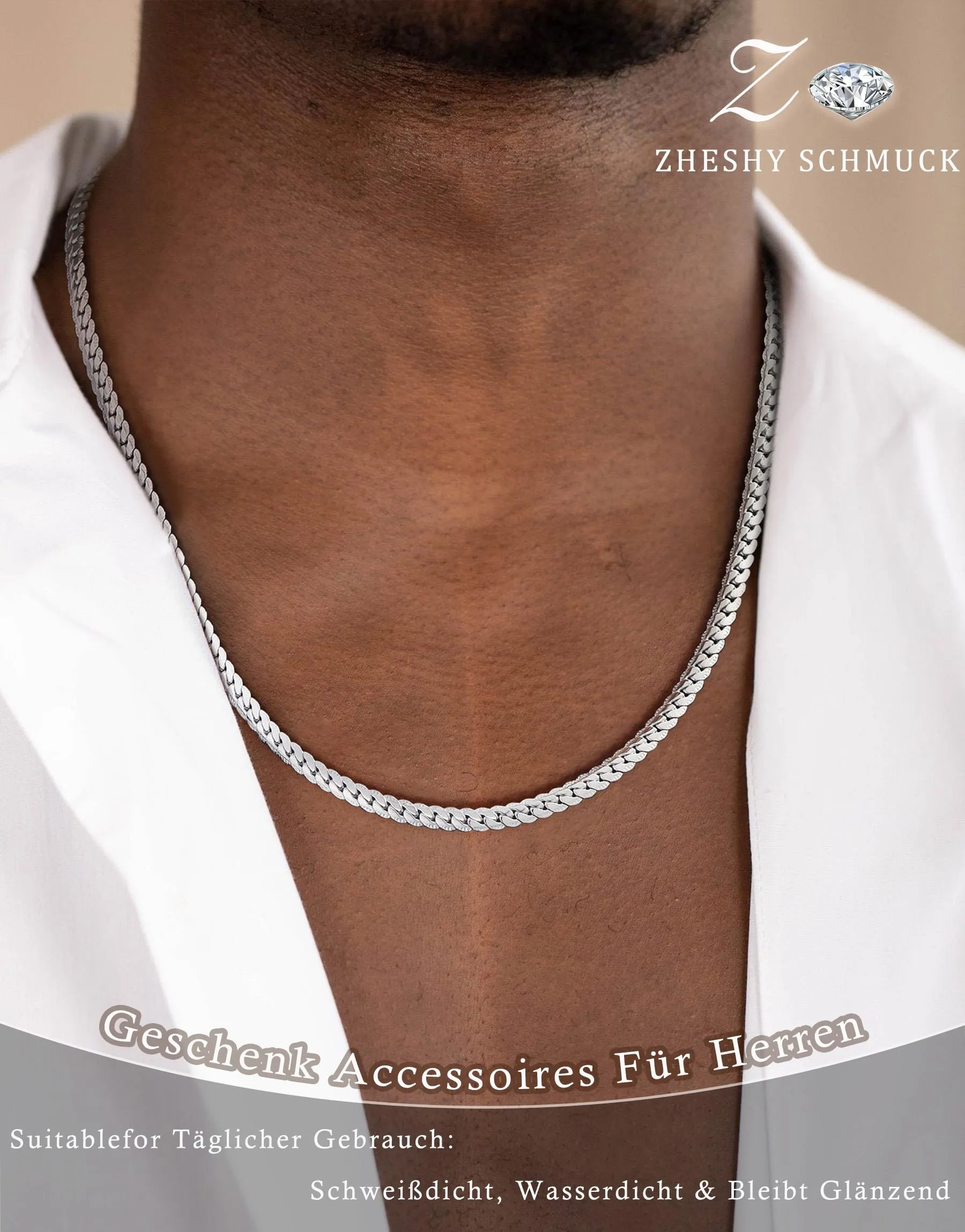 ZHESHY Collana Uomo Acciaio Inossidabile 18K Oro Argento Catena Di Cuban Chain Venezia Scatola Corda Ritorta Collane Gioielli Regalo Uomo E Donna Larghezza 3/4/5/5.5/6mm Lunghezza 46-61cm - immagine 3