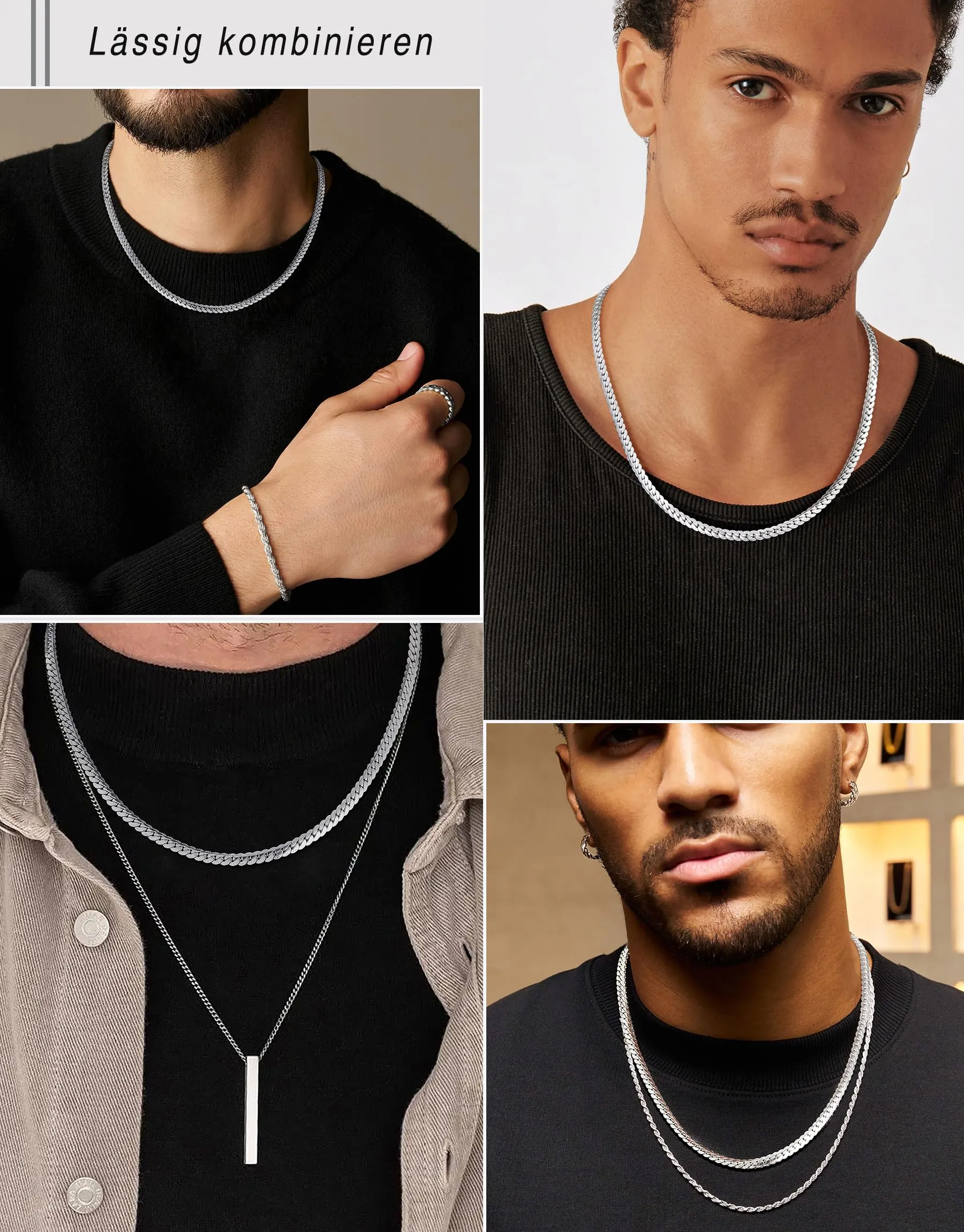 ZHESHY Collana Uomo Acciaio Inossidabile 18K Oro Argento Catena Di Cuban Chain Venezia Scatola Corda Ritorta Collane Gioielli Regalo Uomo E Donna Larghezza 3/4/5/5.5/6mm Lunghezza 46-61cm - immagine 4