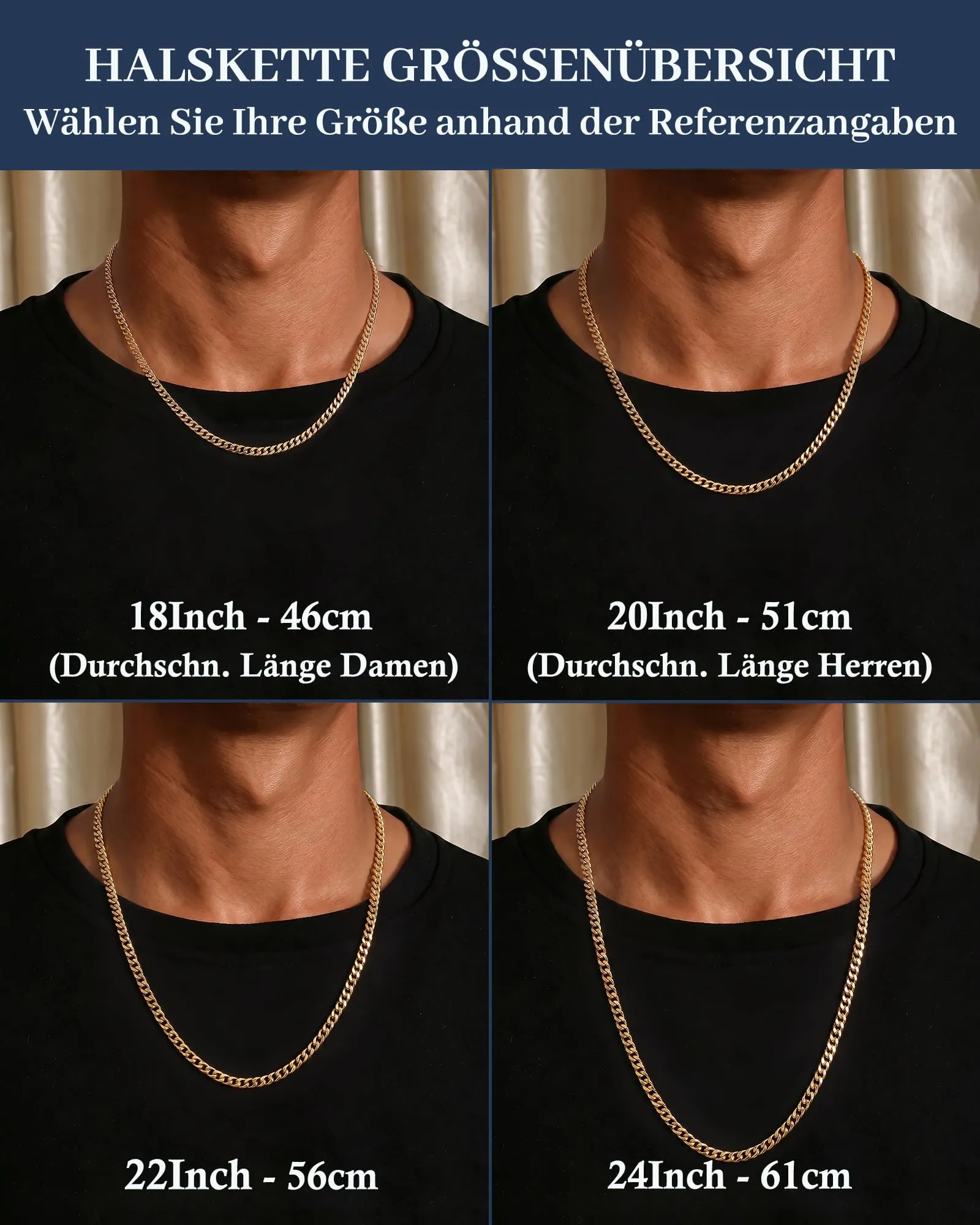 ZHESHY Collana Uomo Acciaio Inossidabile 18K Oro Argento Catena Di Cuban Chain Venezia Scatola Corda Ritorta Collane Gioielli Regalo Uomo E Donna Larghezza 3/4/5/5.5/6mm Lunghezza 46-61cm - immagine 4