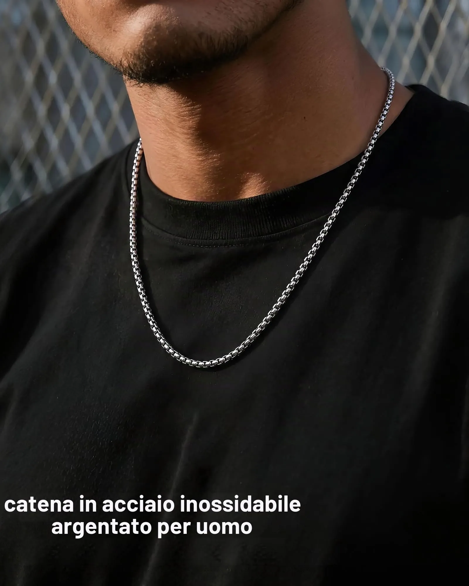 ZHESHY Collana Uomo Acciaio Inossidabile 18K Oro Argento Catena Di Cuban Chain Venezia Scatola Corda Ritorta Collane Gioielli Regalo Uomo E Donna Larghezza 3/4/5/5.5/6mm Lunghezza 46-61cm - immagine 2