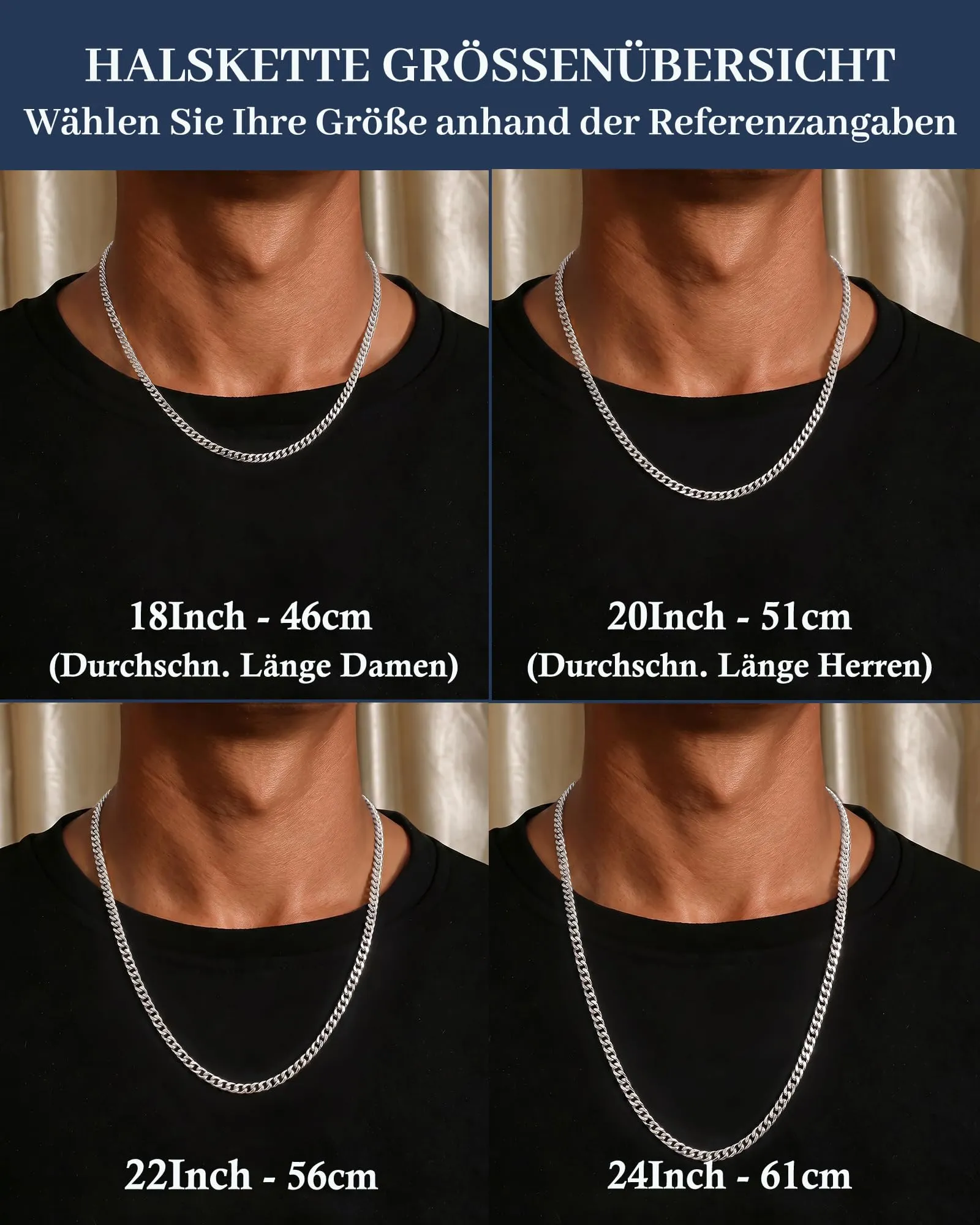ZHESHY Collana Uomo Acciaio Inossidabile 18K Oro Argento Catena Di Cuban Chain Venezia Scatola Corda Ritorta Collane Gioielli Regalo Uomo E Donna Larghezza 3/4/5/5.5/6mm Lunghezza 46-61cm - immagine 4