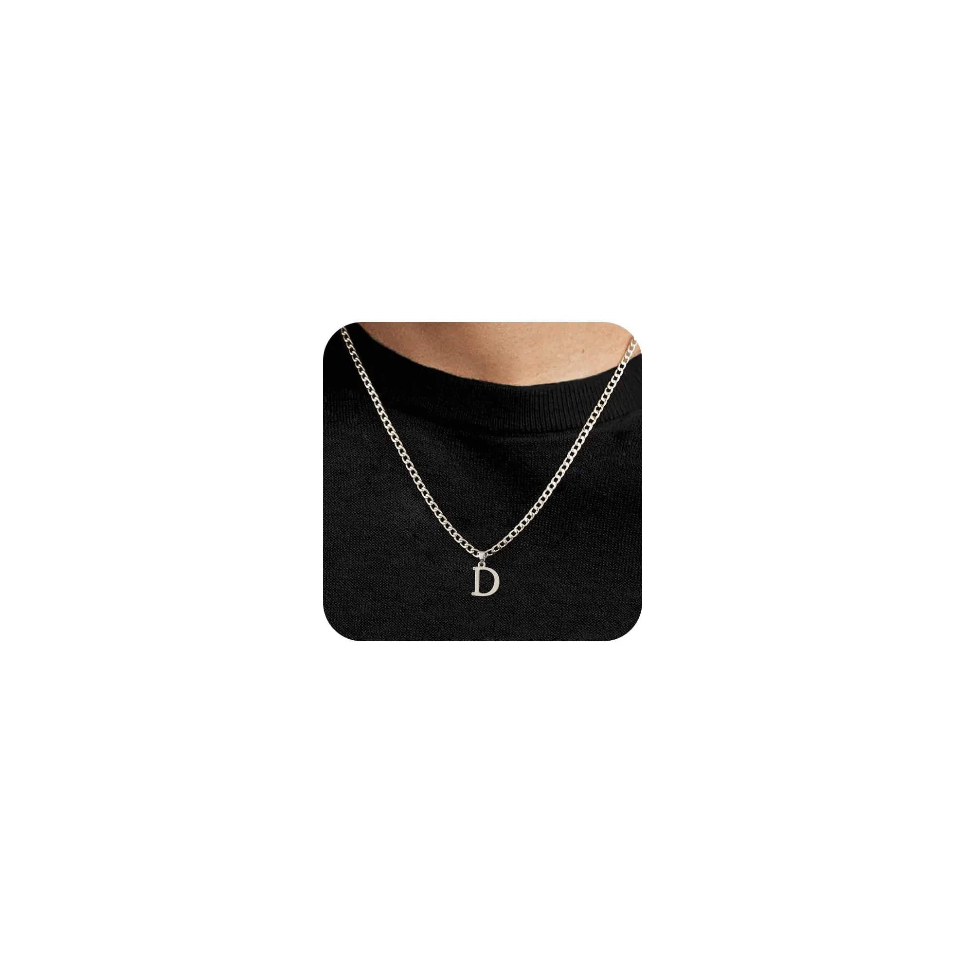 SEFORICO Collana con Iniziale da Uomo - Collana Personalizzata per Fidanzato Fratello Figlio Regali di Compleanno per Uomini Catene Cubane Collane per Ragazzi Gioielli da Uomo 4mm 50cm, Ottone - immagine 1