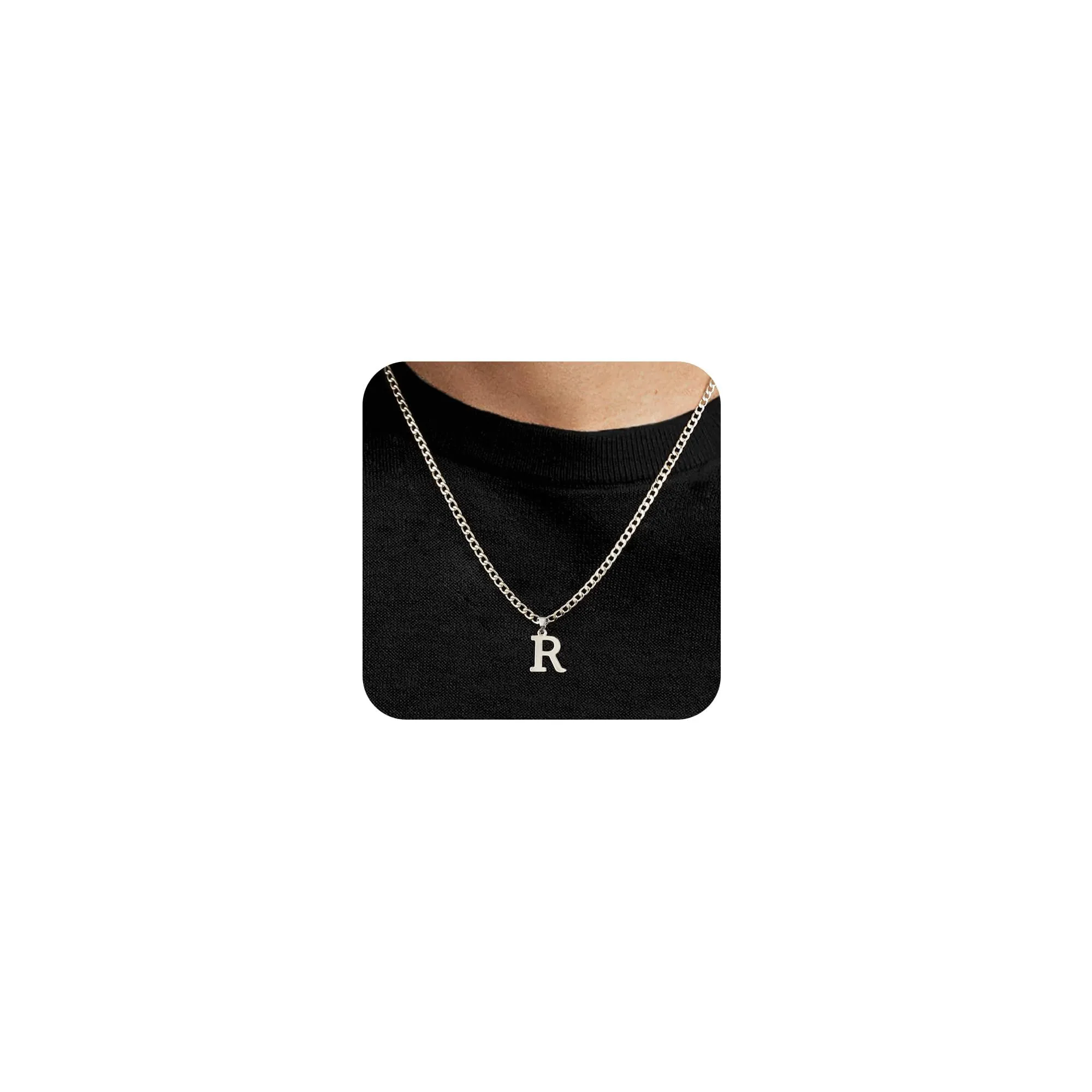 SEFORICO Collana con iniziale da uomo - Collana personalizzata per fidanzato, fratello, figlio, regali di compleanno per uomini, collane a catena cubana, roba per ragazzi, gioielli da uomo 4mm 50cm - immagine 1