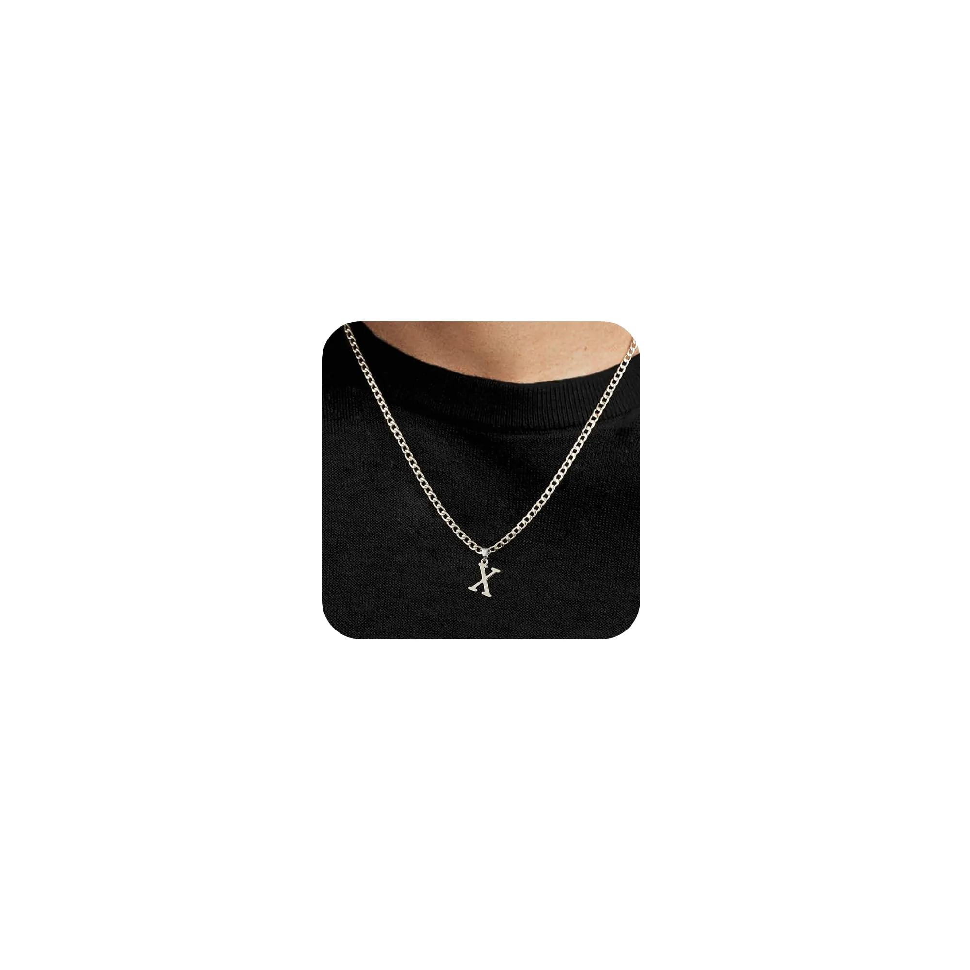 SEFORICO Collana con iniziale da uomo, collana personalizzata per fidanzato, fratello, figlio, regalo di compleanno per uomini, collane a catena cubana per ragazzi e uomini, gioielli da 4 mm e 50 cm - immagine 1