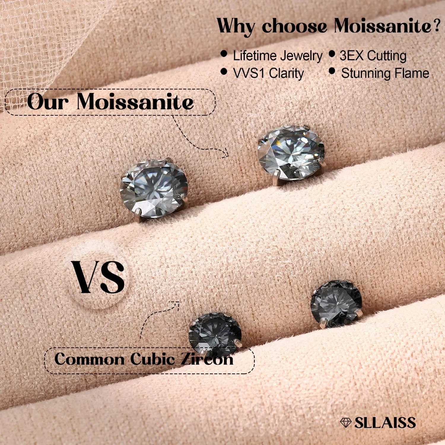 SLLAISS Orecchini Moissanite Uomo Donna in Titanio G23 - immagine 5